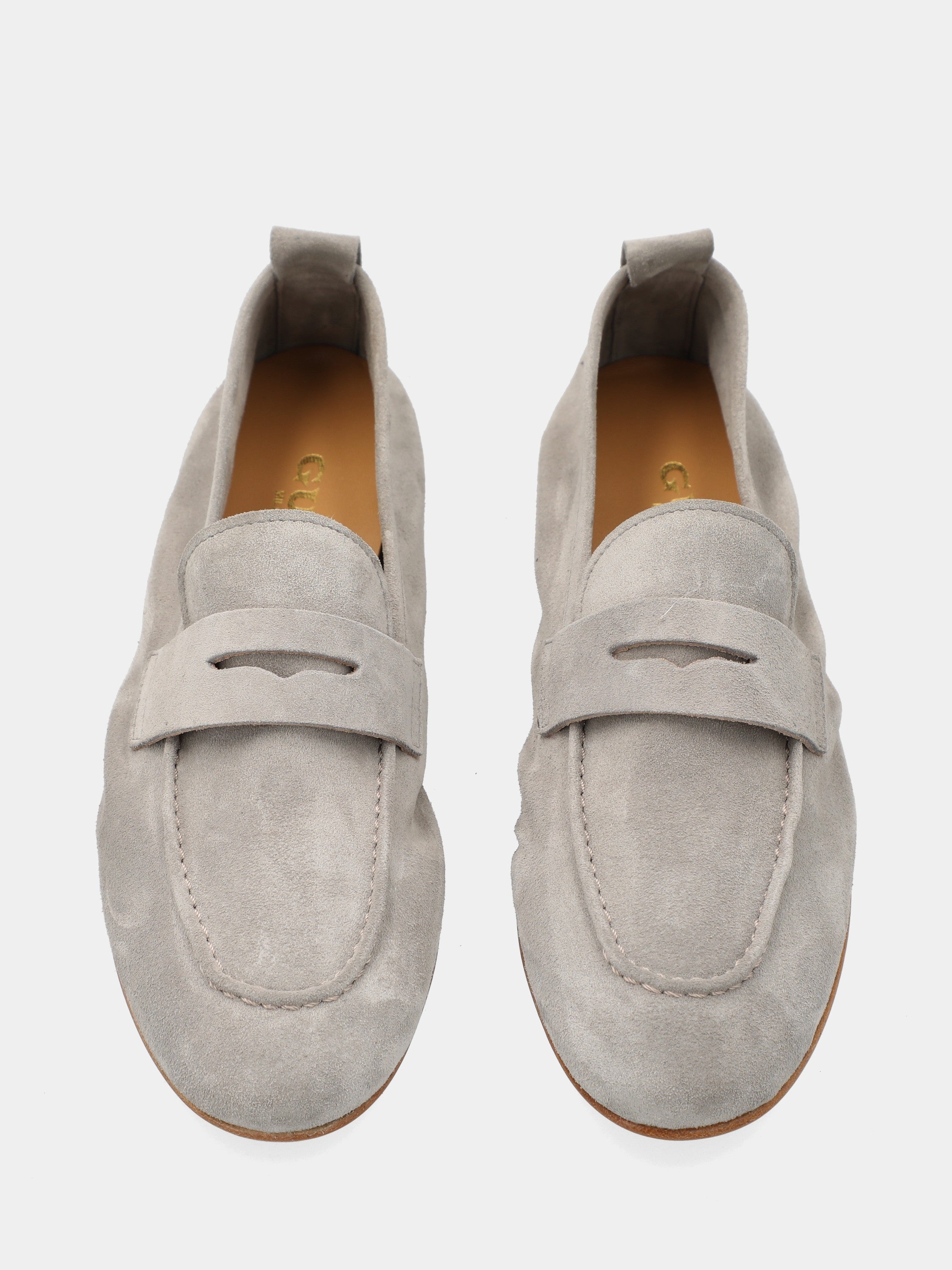 Mocassino in velour grigio con mascherina a bocca di leone