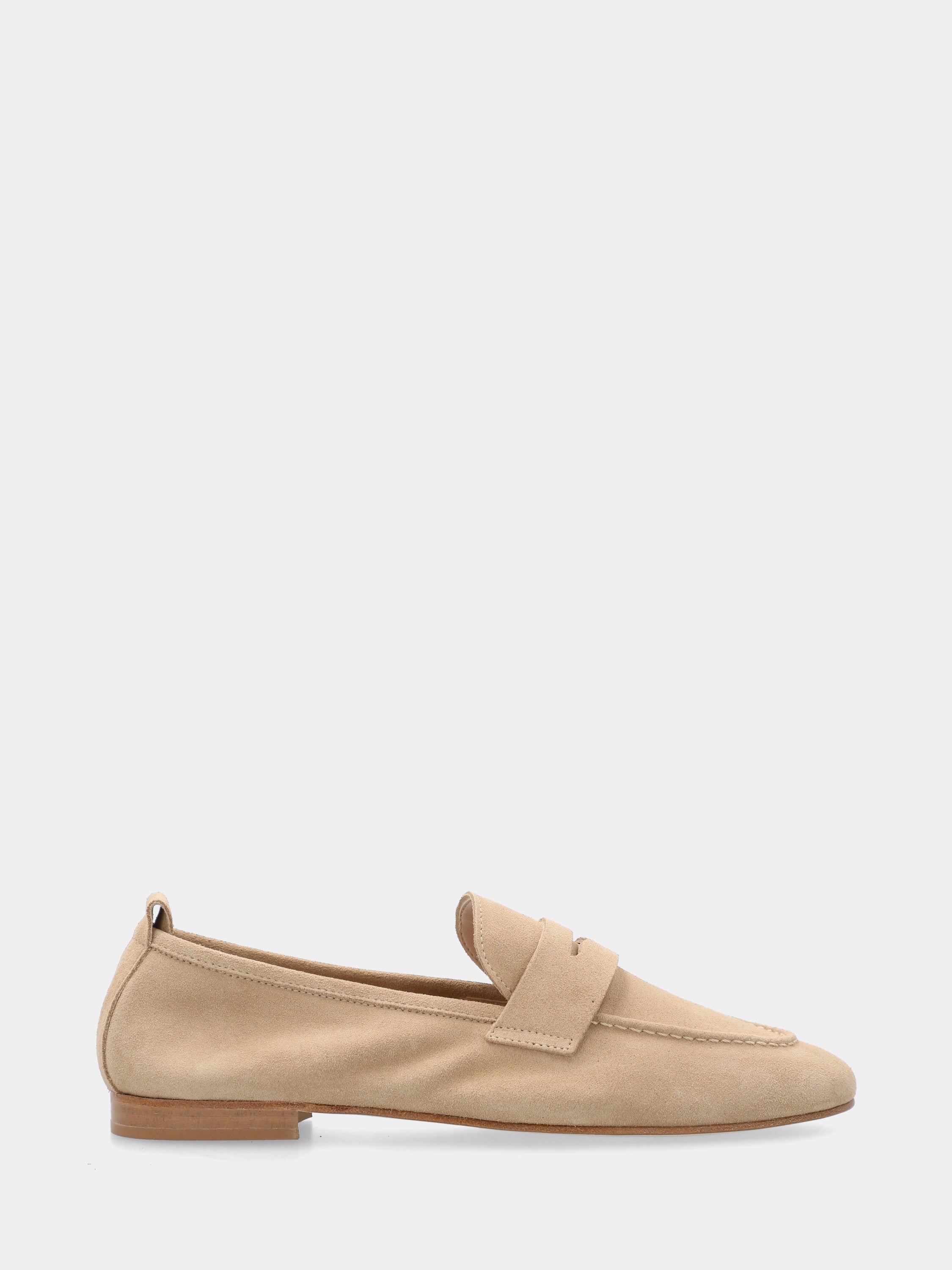 Beige velour loafer with lion's mouth mask detail