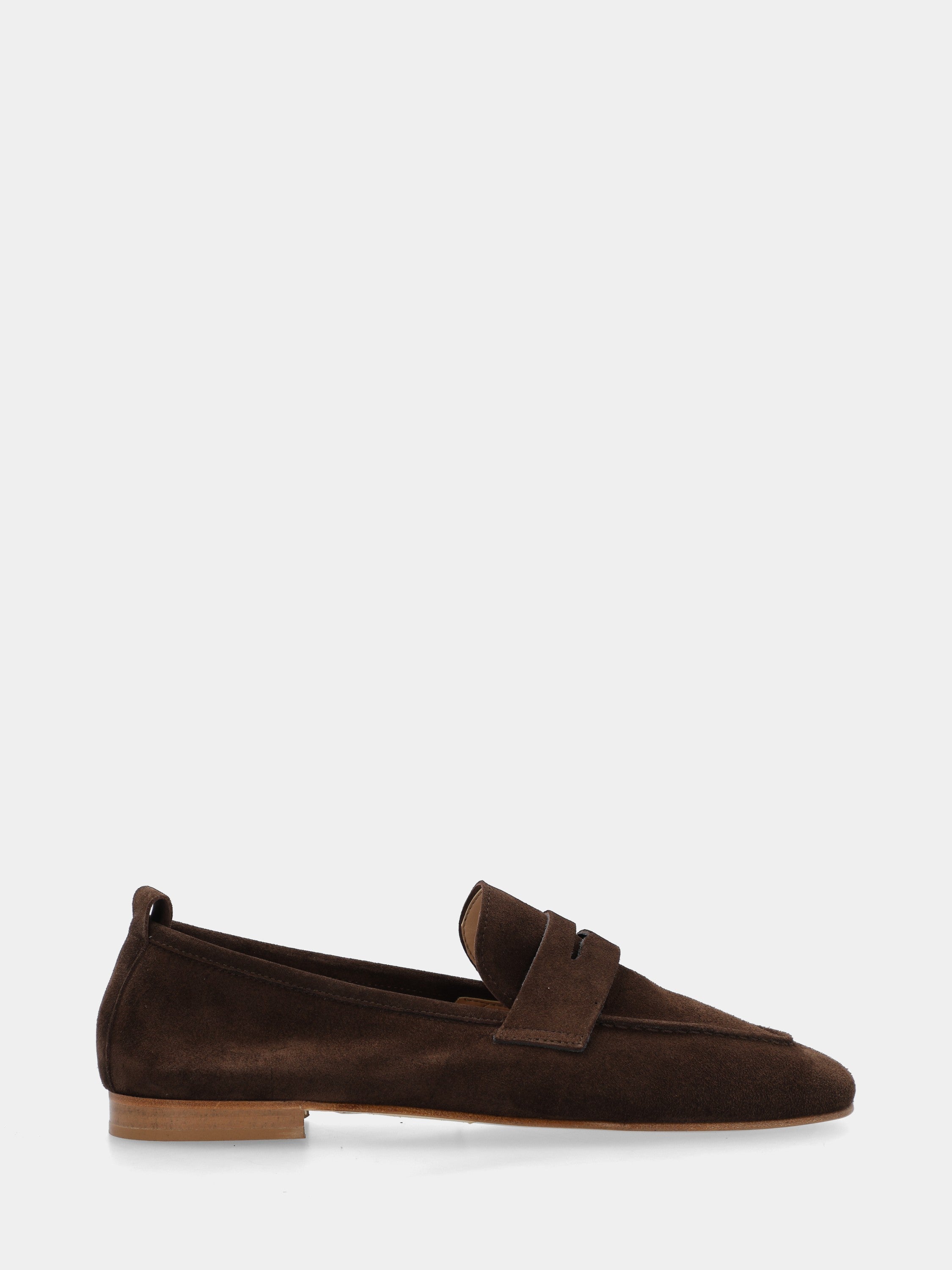 Dark brown velour moccasin with lion mouth mask detail