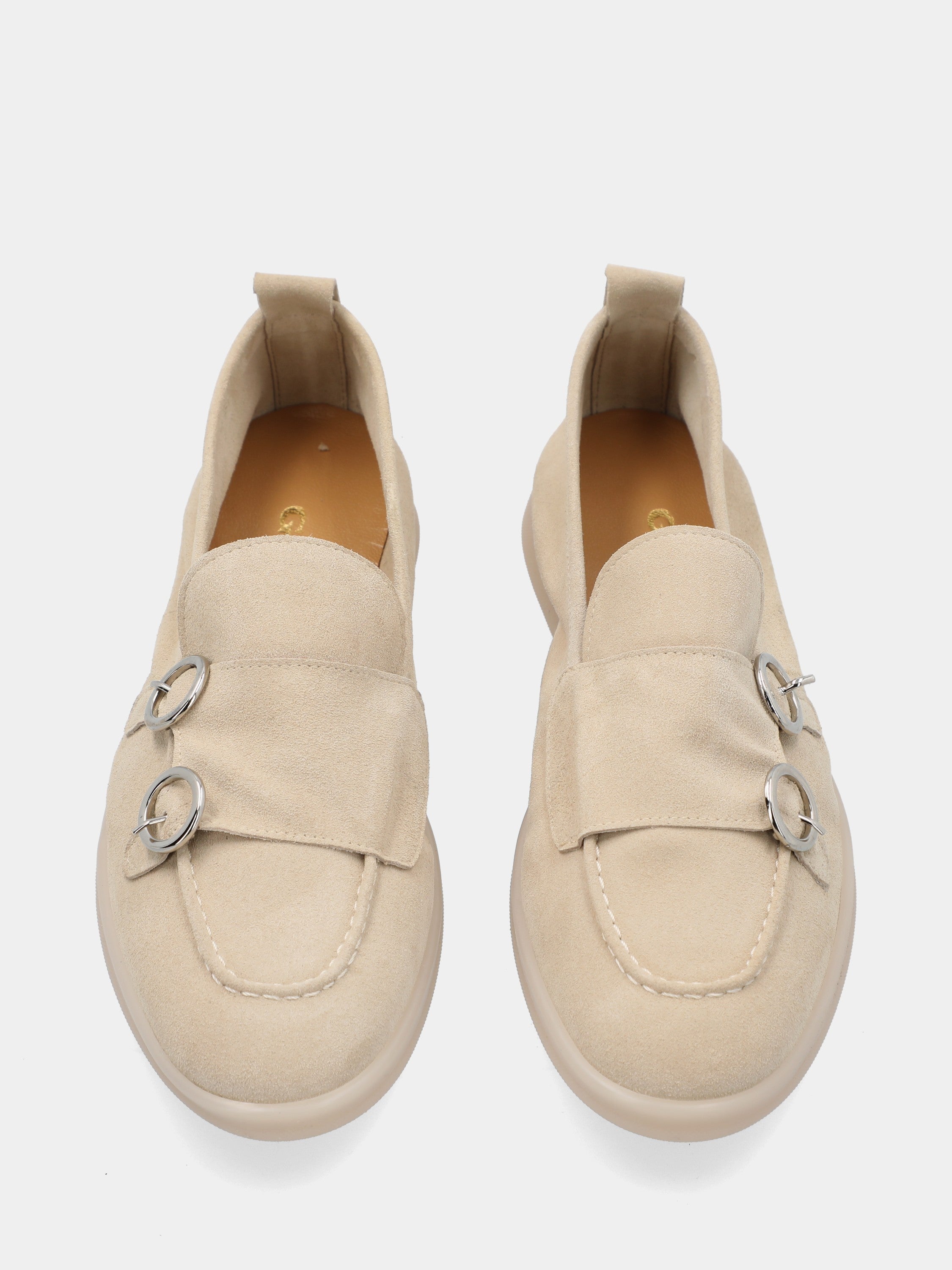 Mocassin en velours camel avec double boucle et semelle de 15 mm