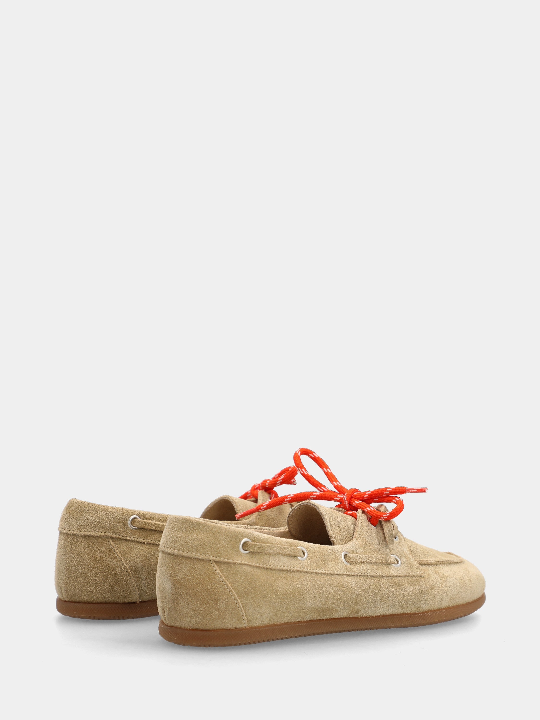 Beige velour derby boat shoe with double laces