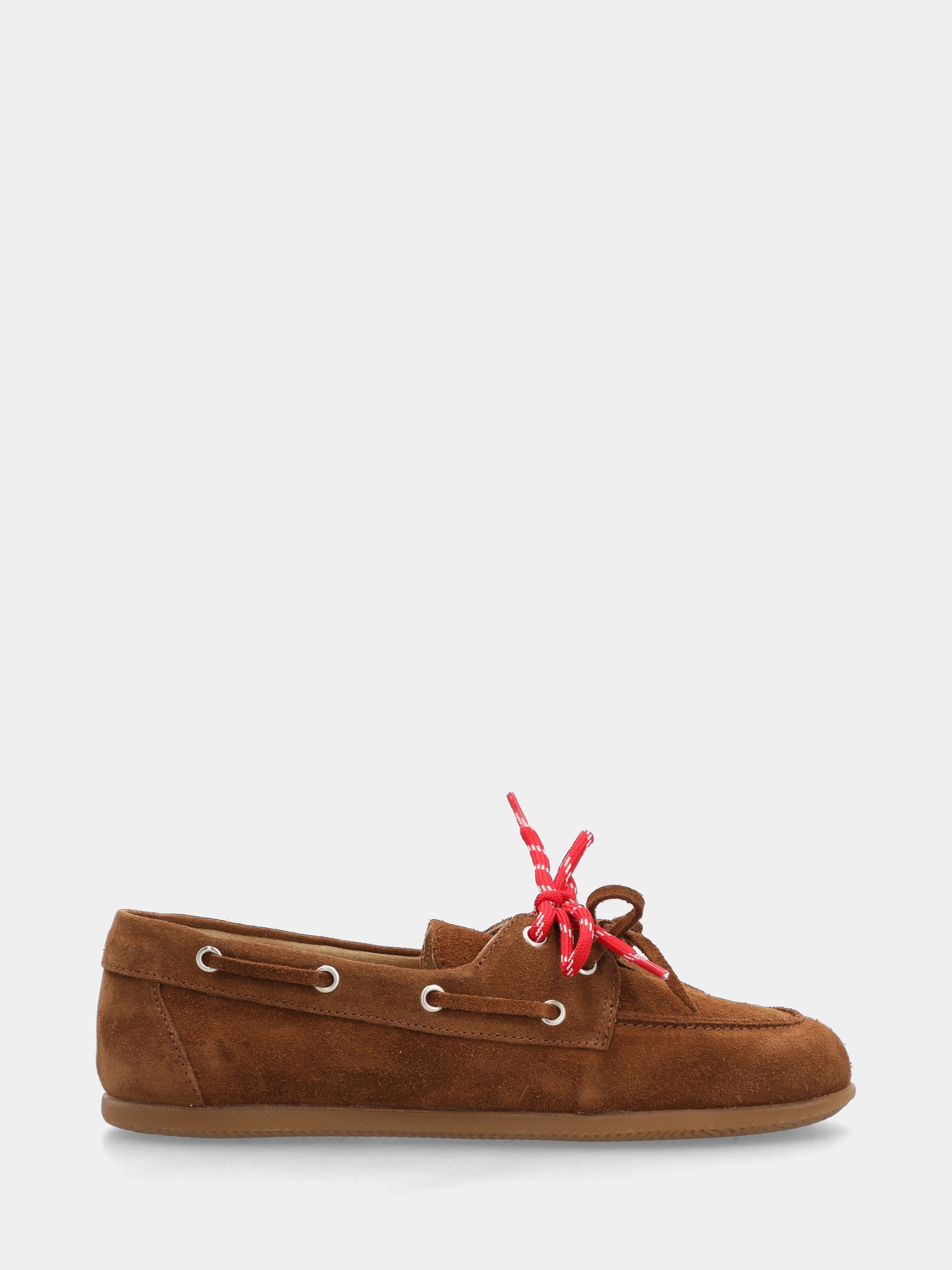 Leather-colored velour derby boat shoe with double laces