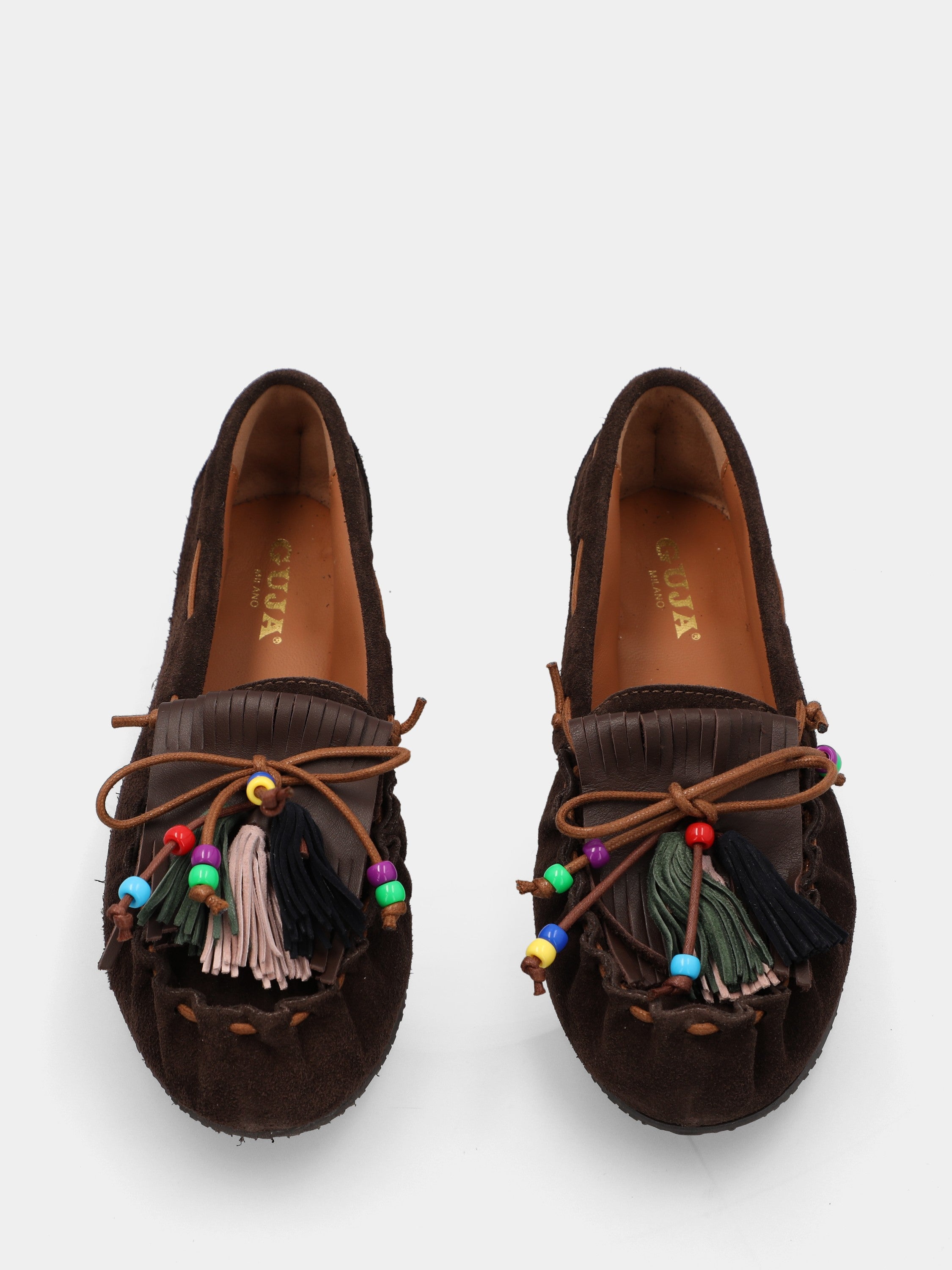 Mocassino in velour testa di moro con nappine e frangia