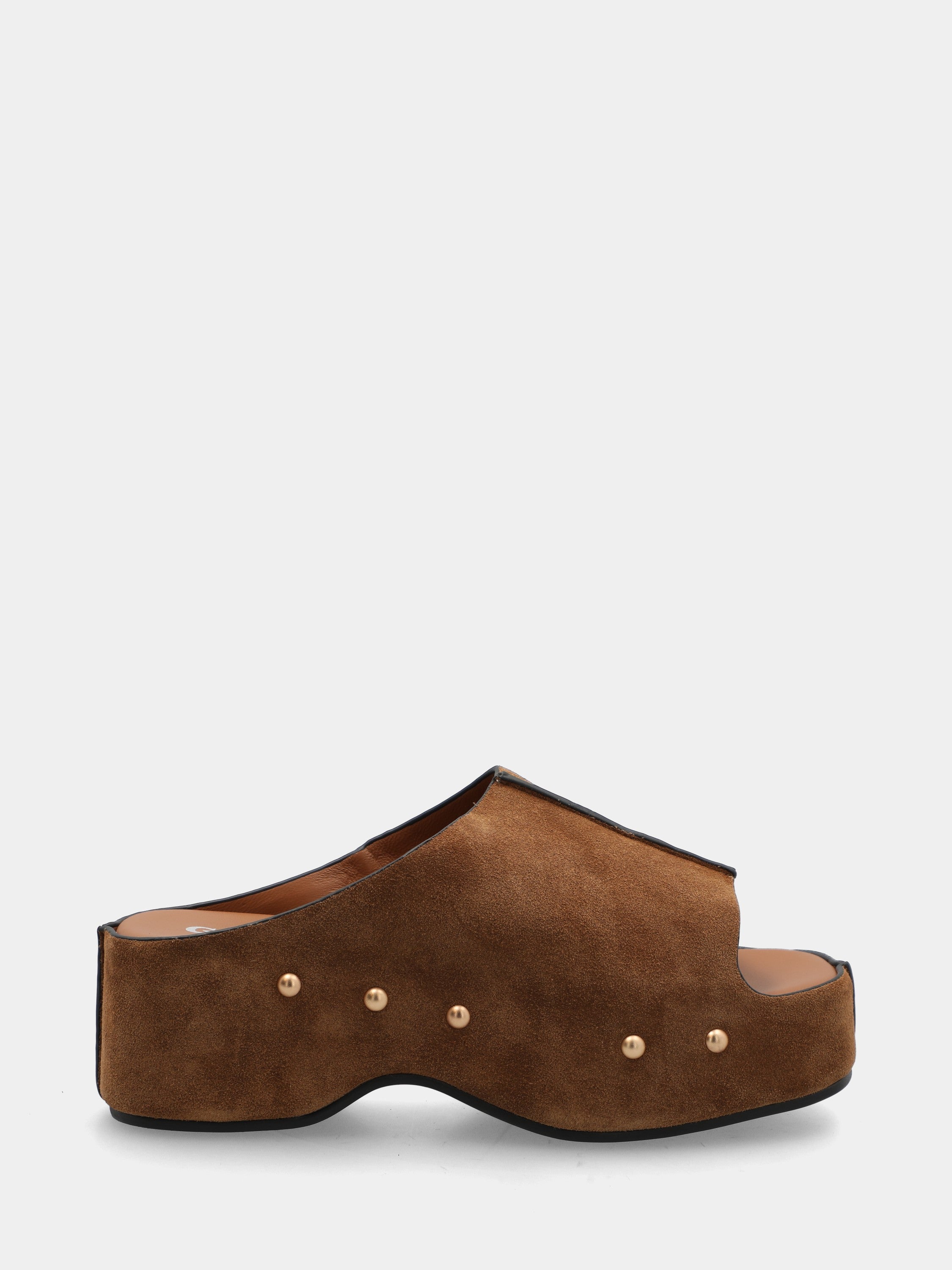 Sandalo in velour cuoio con zeppa incappucciata