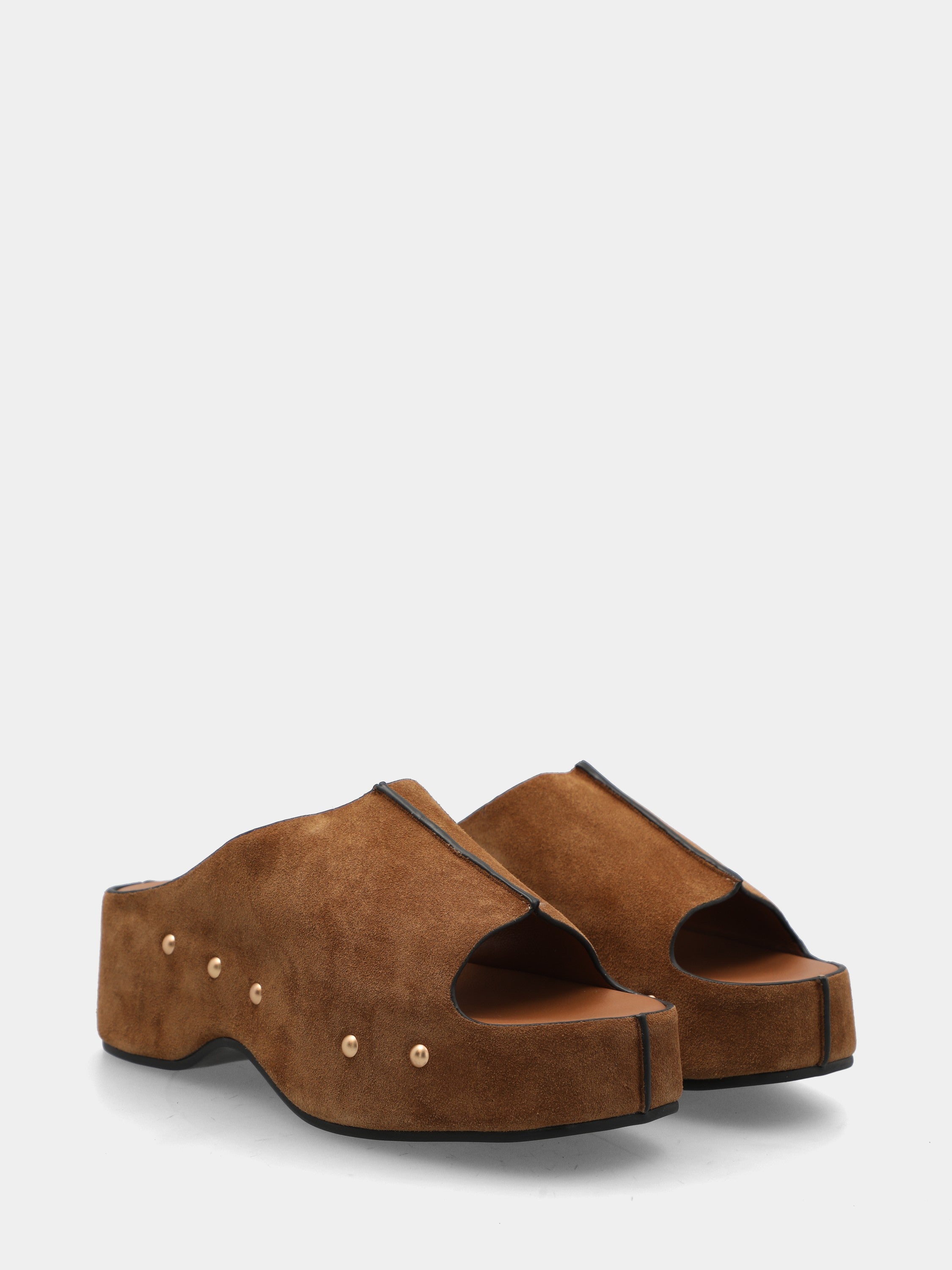 Sandalo in velour cuoio con zeppa incappucciata