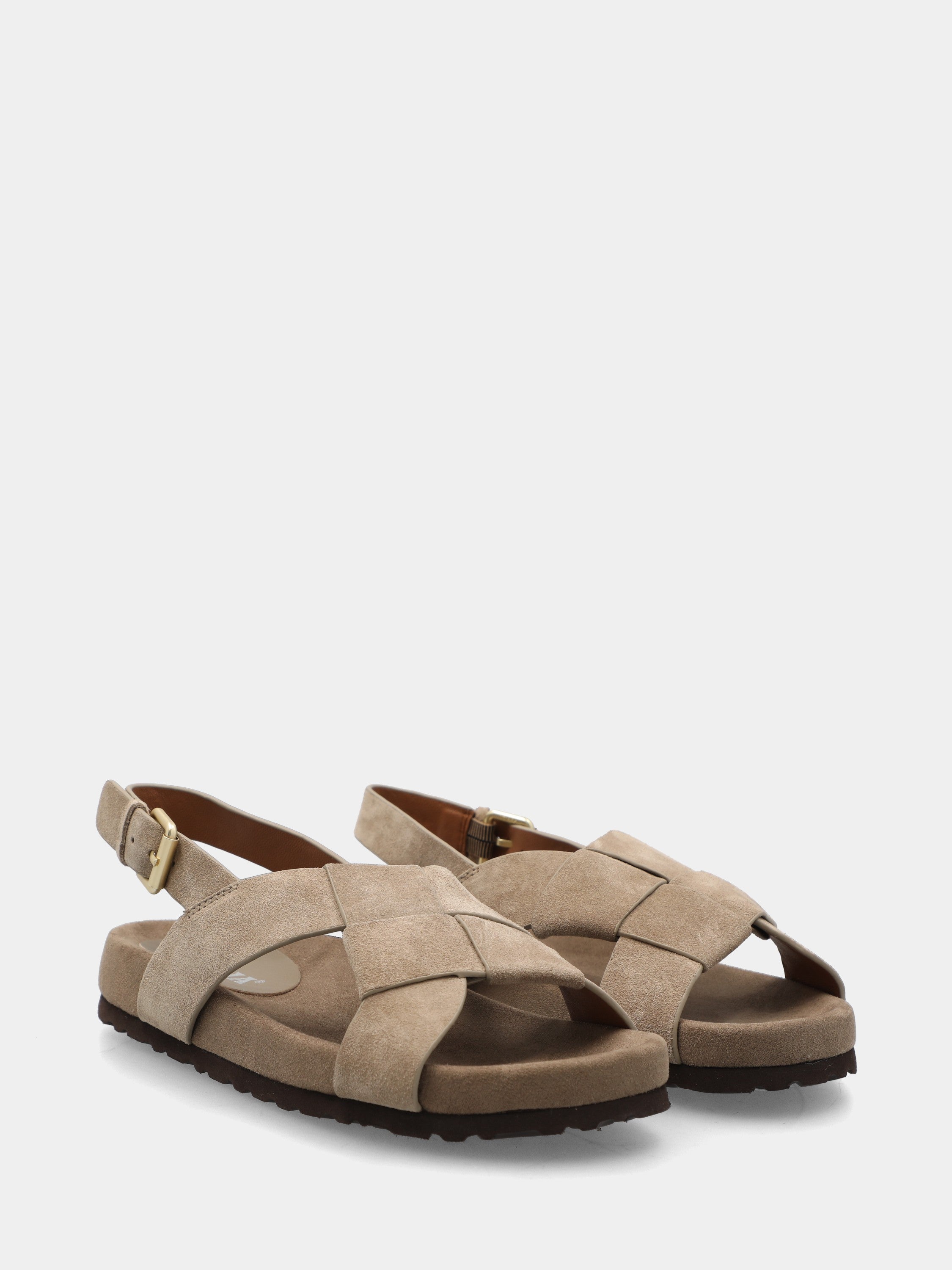Sandalo in camoscio beige con fascette incrociate