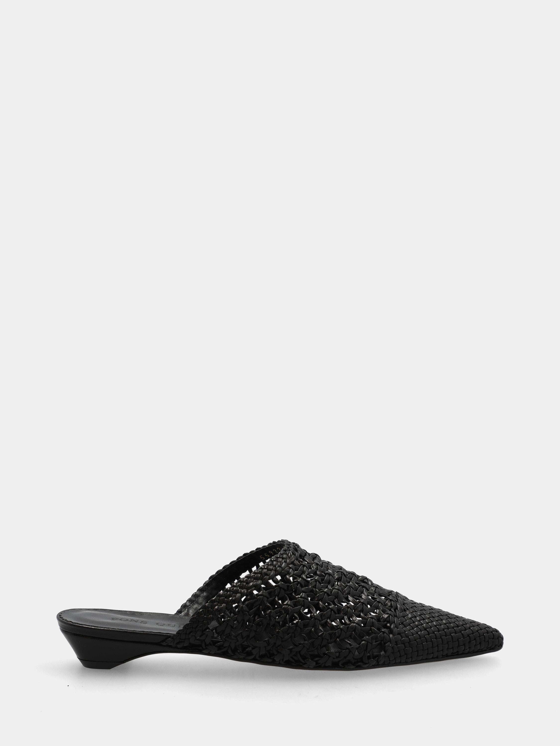 Sabot in nappa nappa nera intrecciata con tacco a semi zeppa
