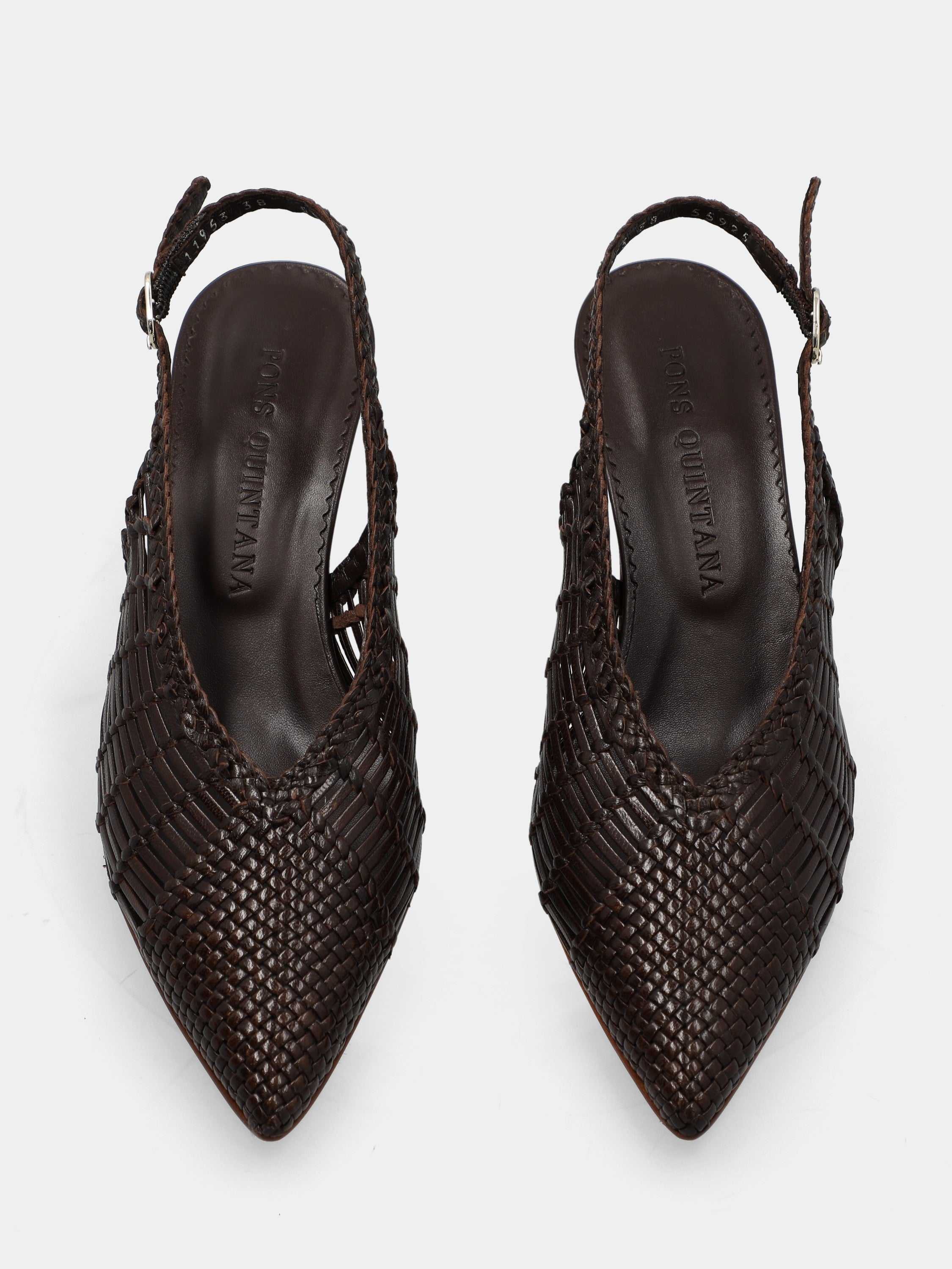Slingback aus geflochtenem Nappaleder in Dunkelbraun mit spitzer Spitze