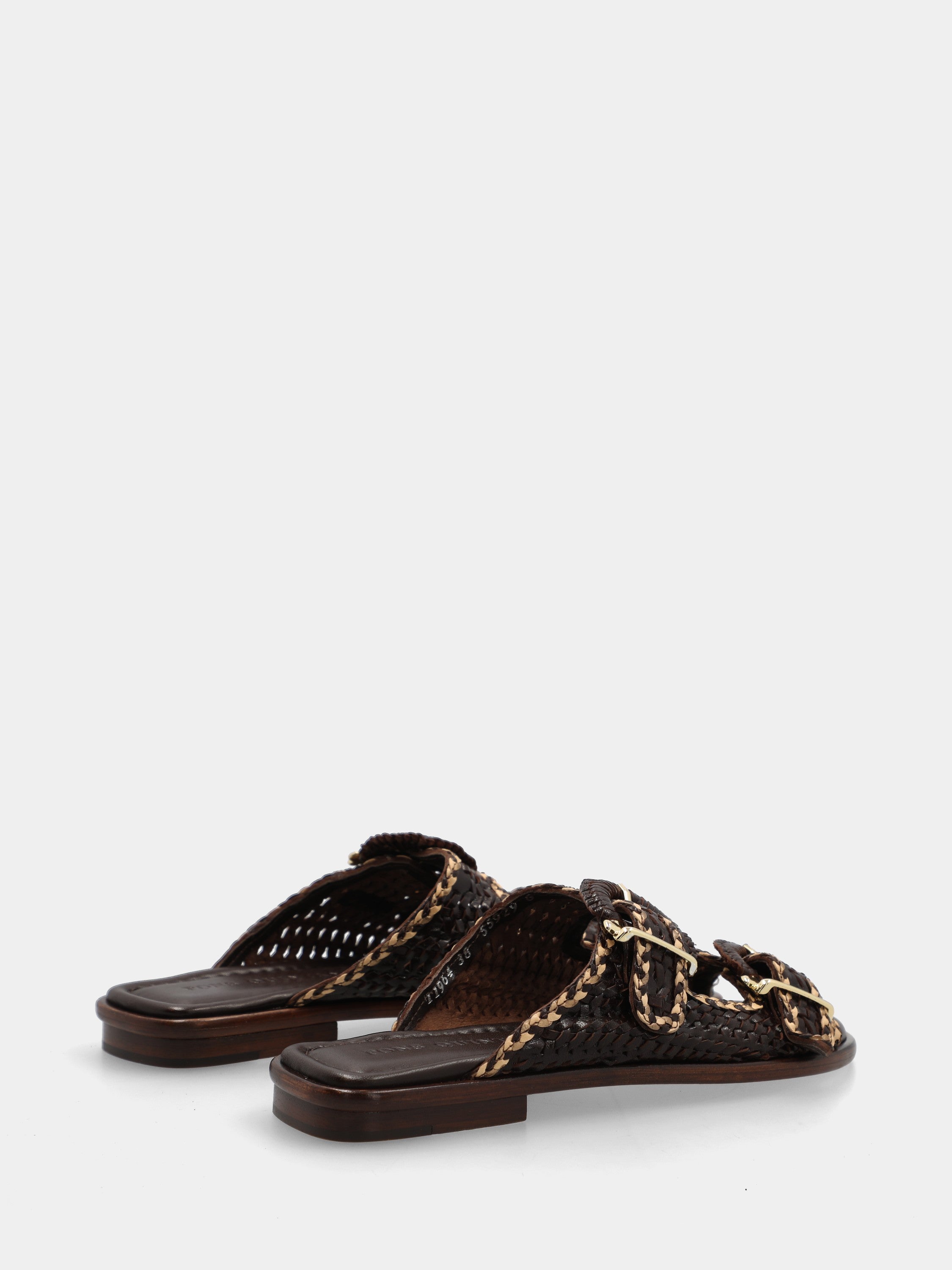 Two-tone woven nappa leather sandal with buckles