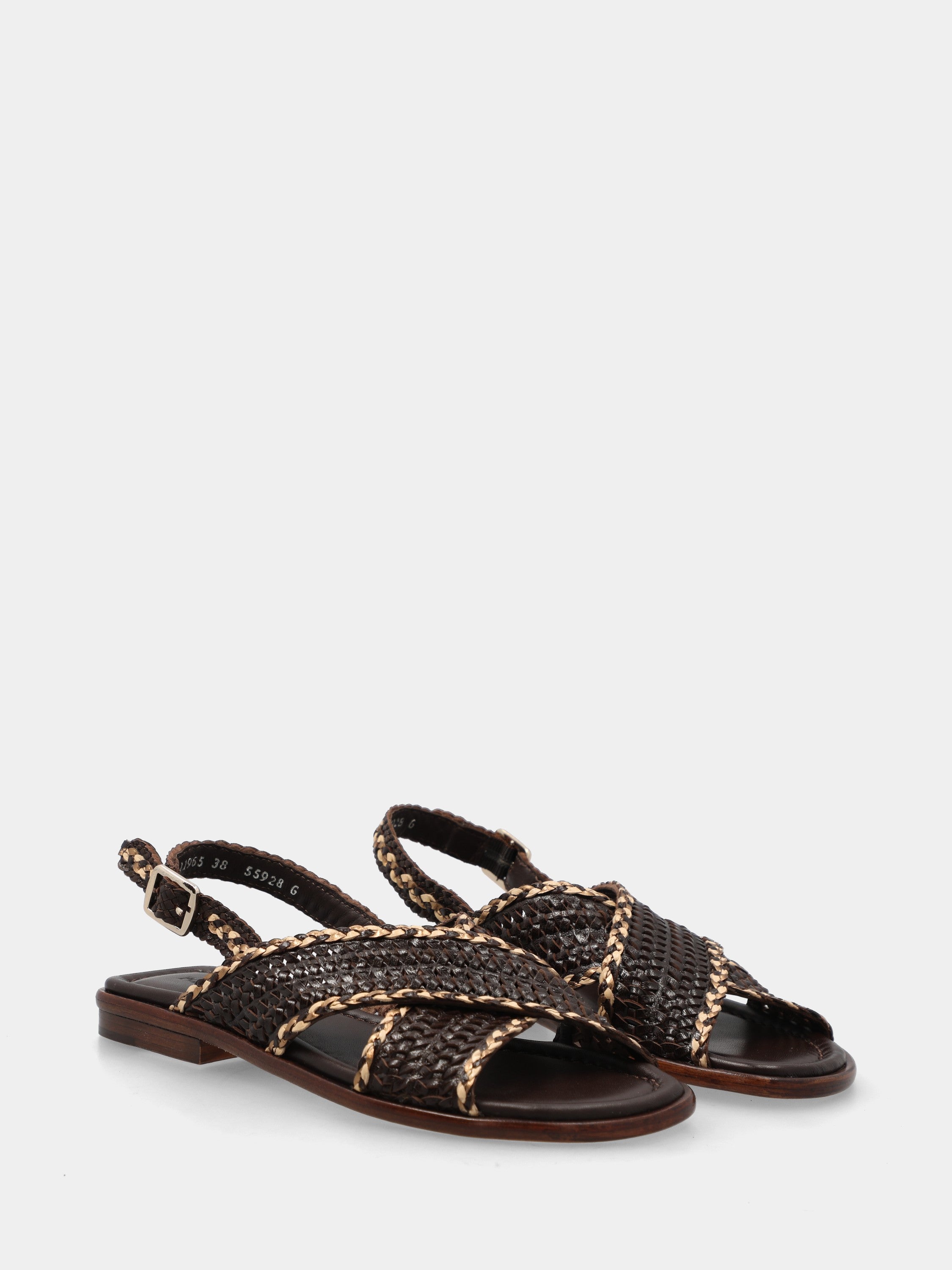 Bicolor Nappaleder-Sandalette mit geflochtenen Riemen