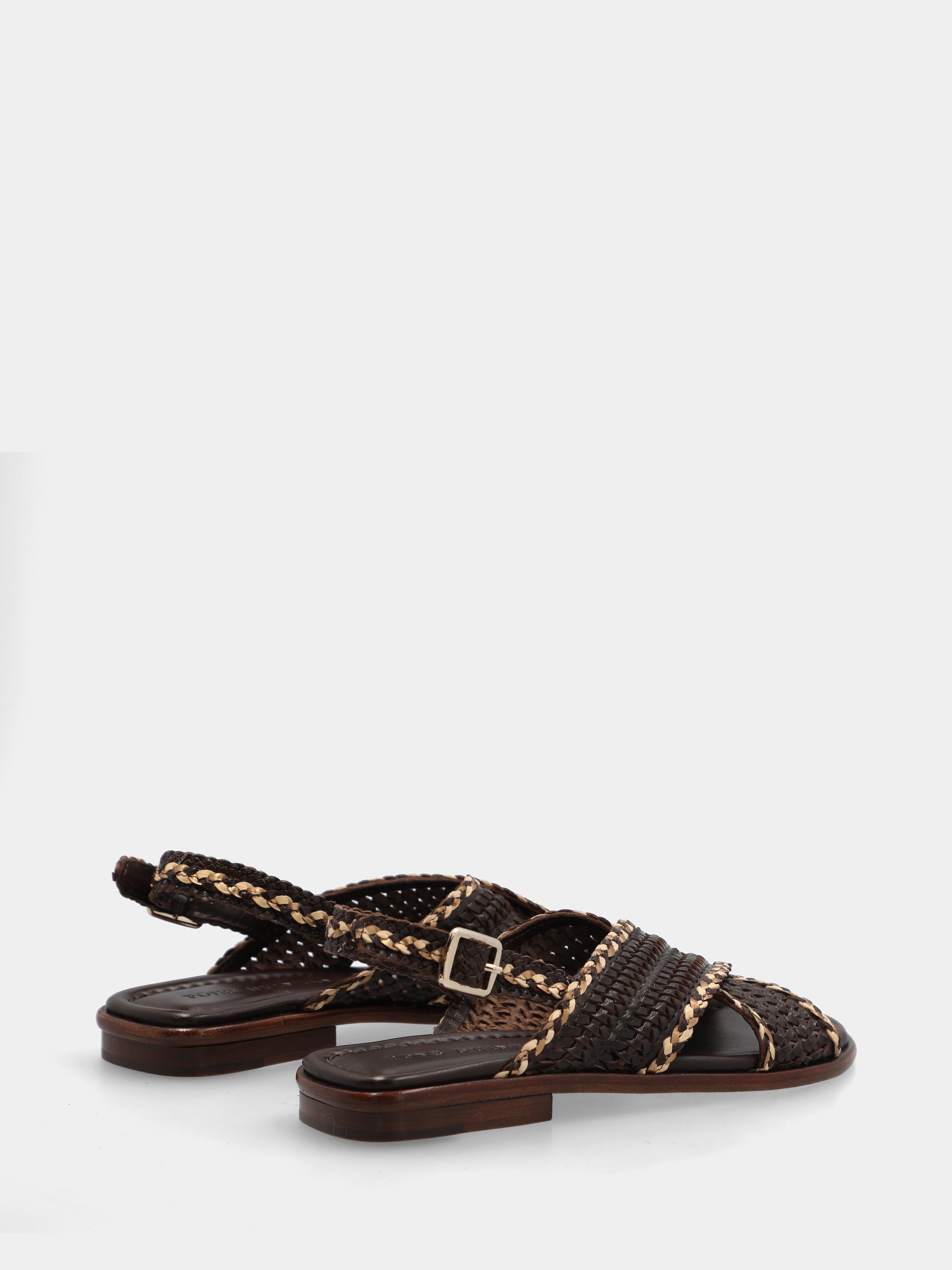 Bicolor Nappaleder-Sandalette mit geflochtenen Riemen