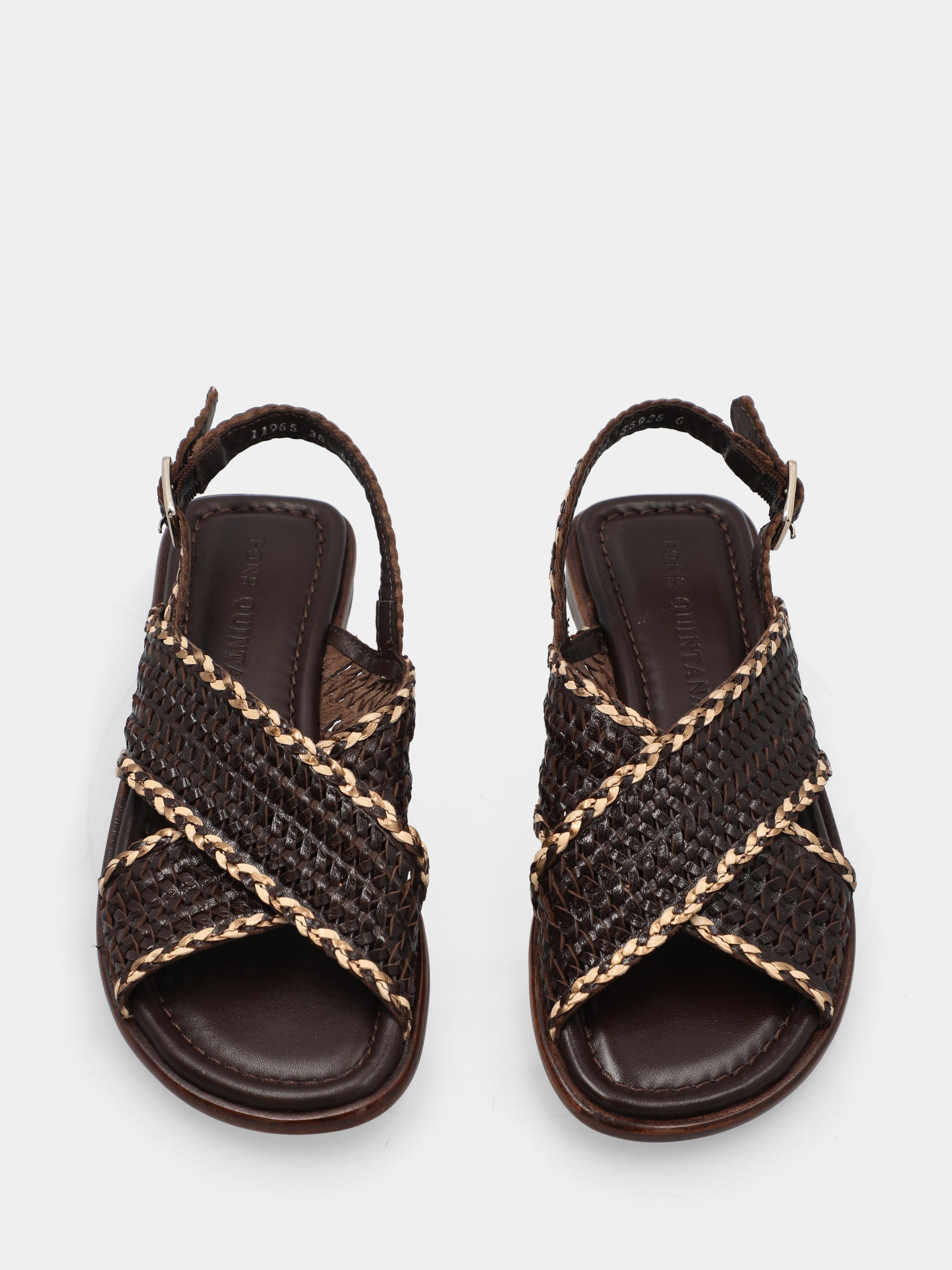 Bicolor Nappaleder-Sandalette mit geflochtenen Riemen