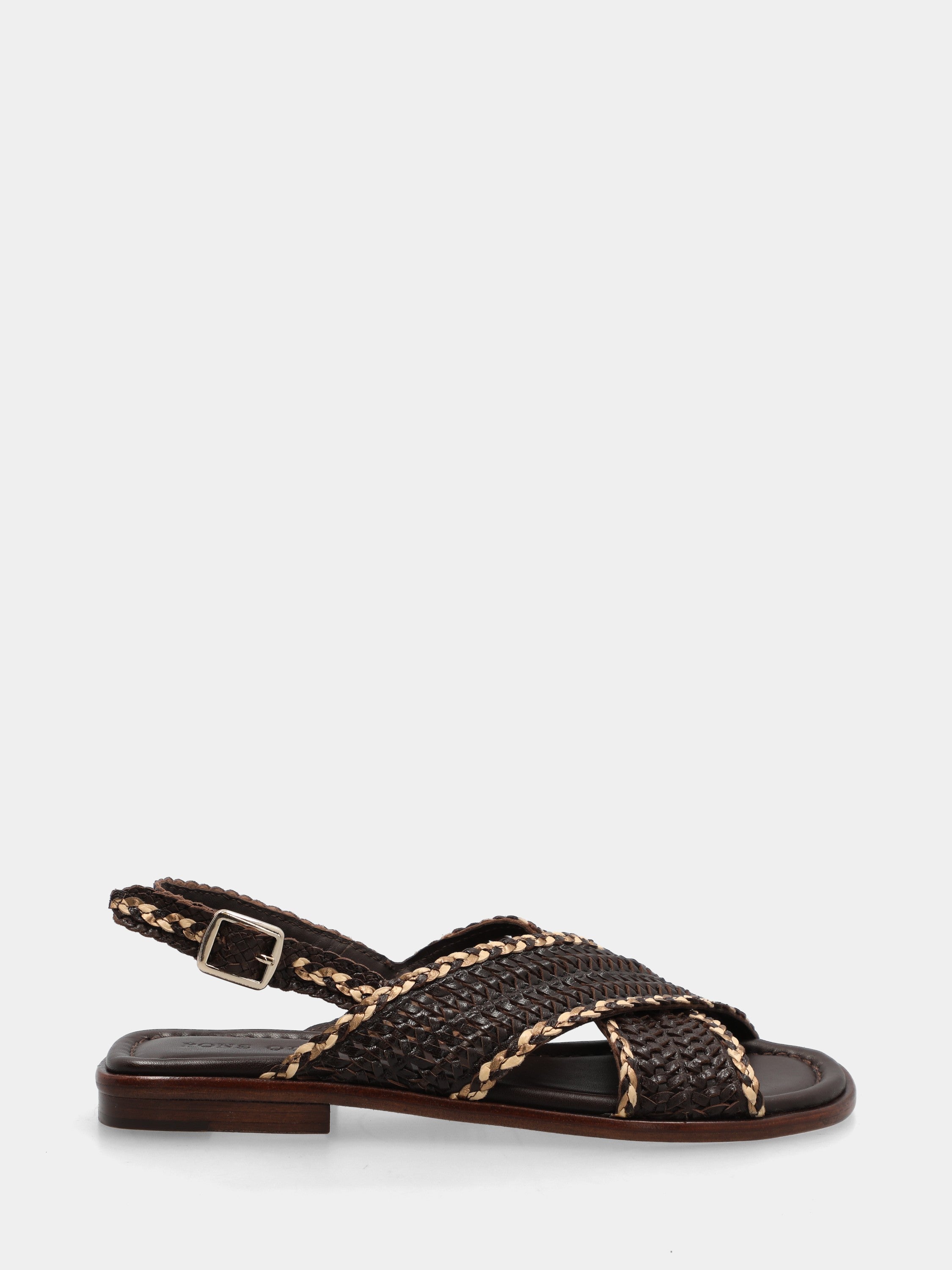 Bicolor Nappaleder-Sandalette mit geflochtenen Riemen