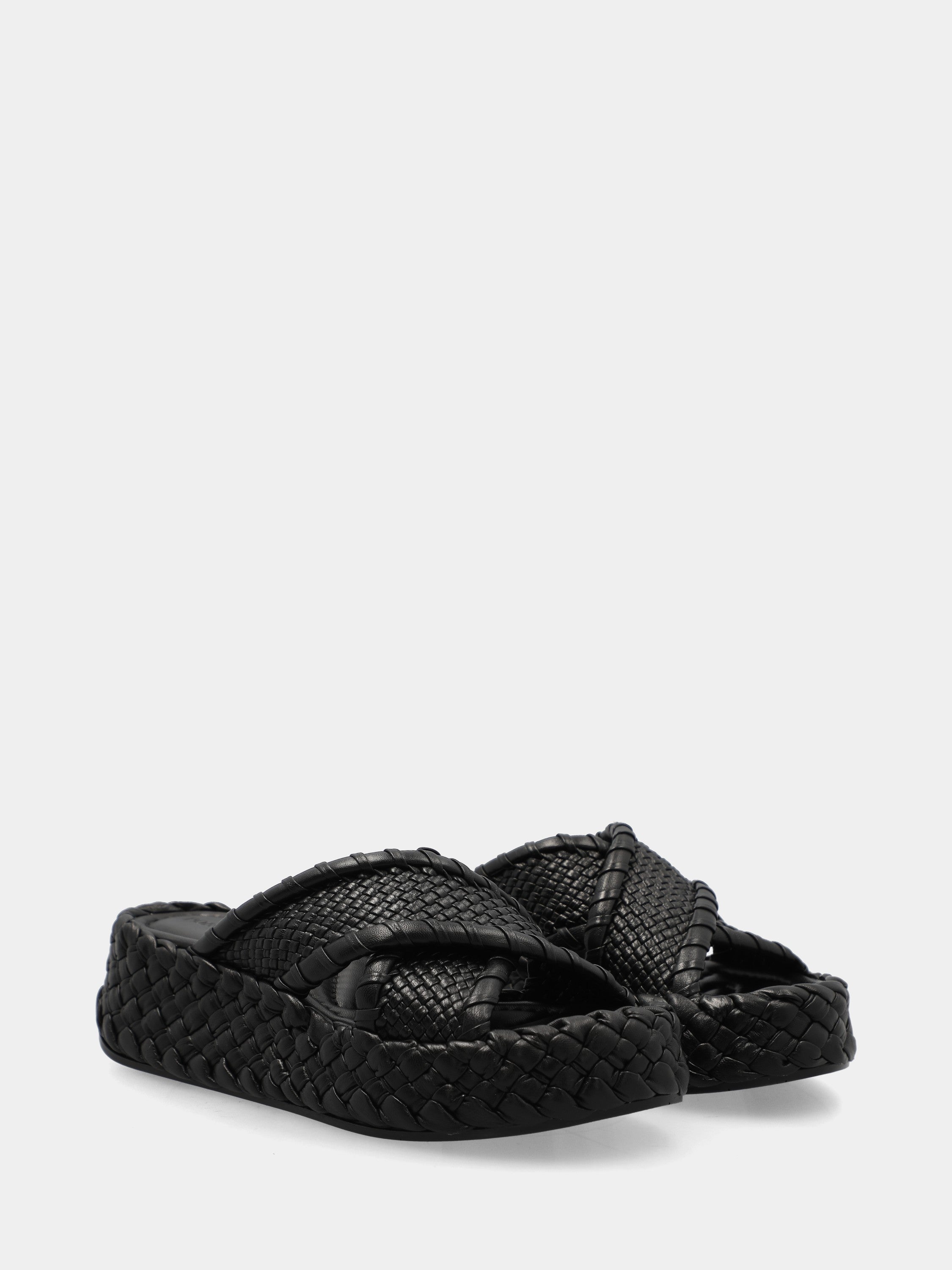 Black woven nappa leather sandal with crossed straps