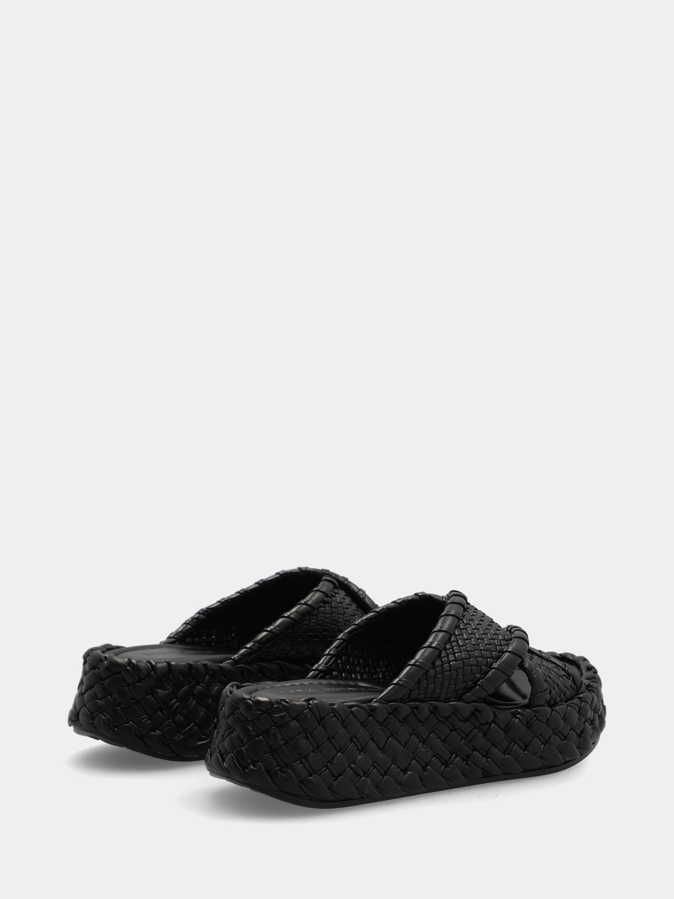 Black woven nappa leather sandal with crossed straps