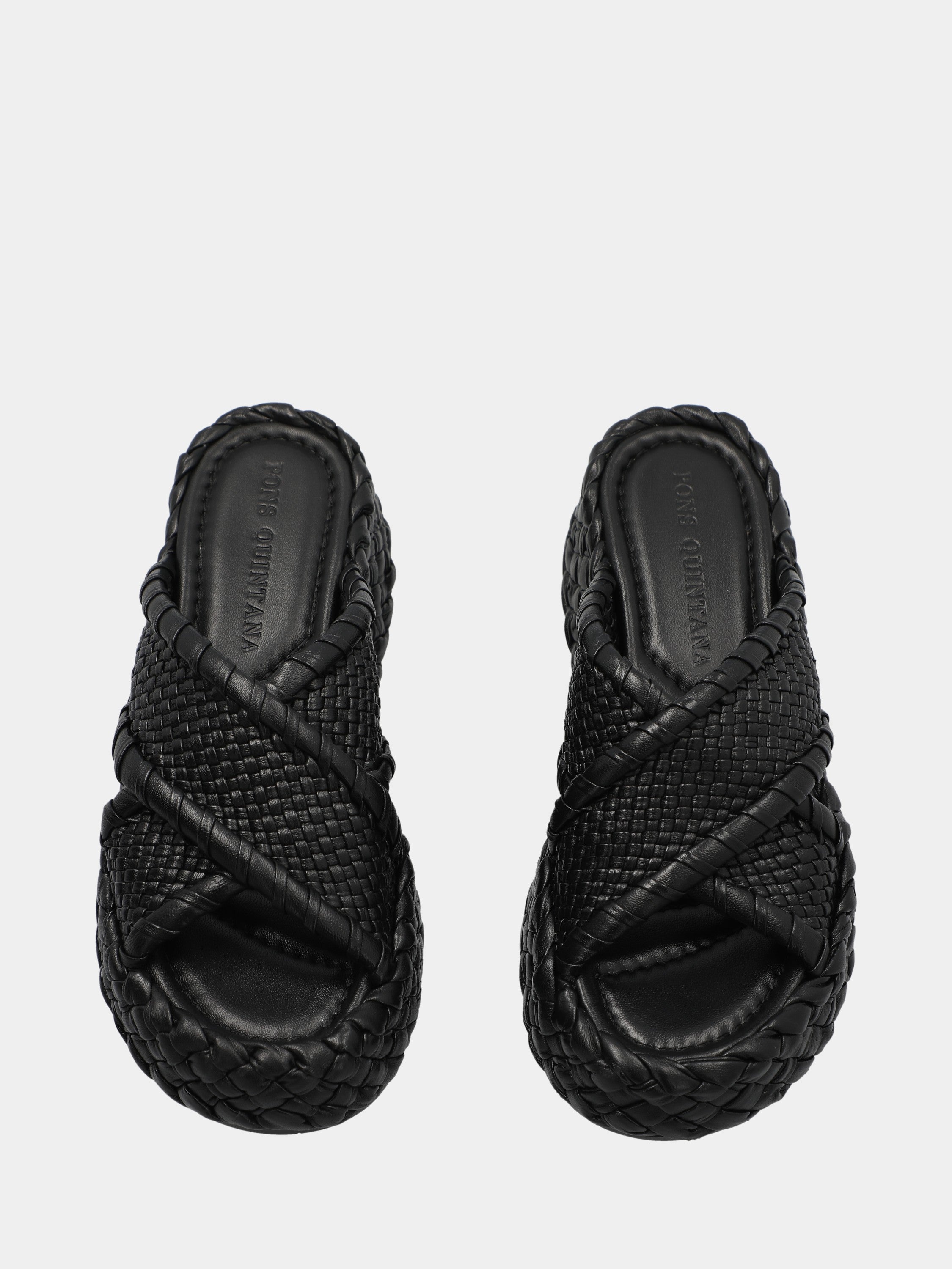 Black woven nappa leather sandal with crossed straps