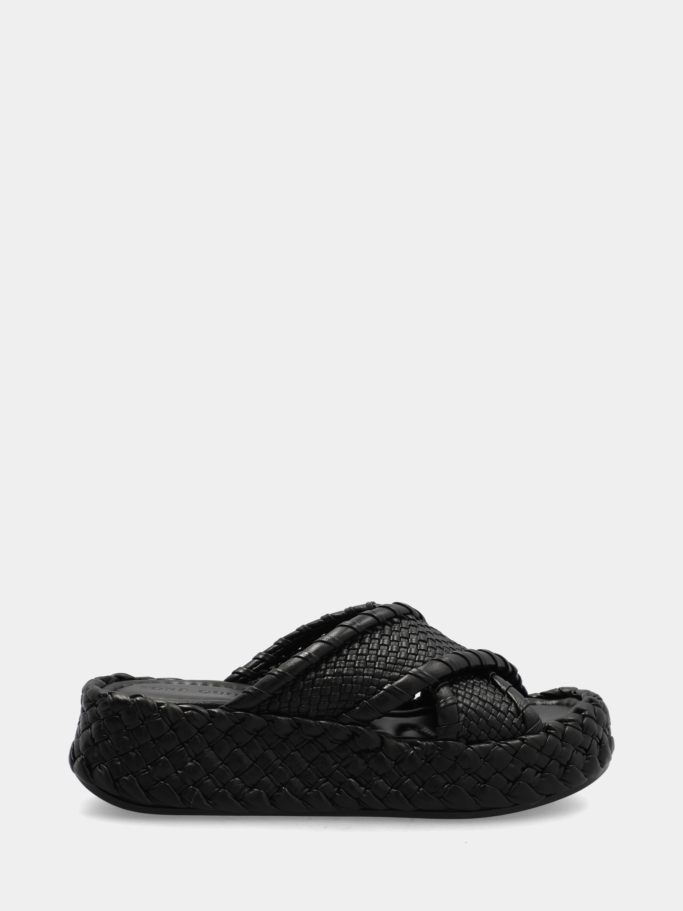 Black woven nappa leather sandal with crossed straps