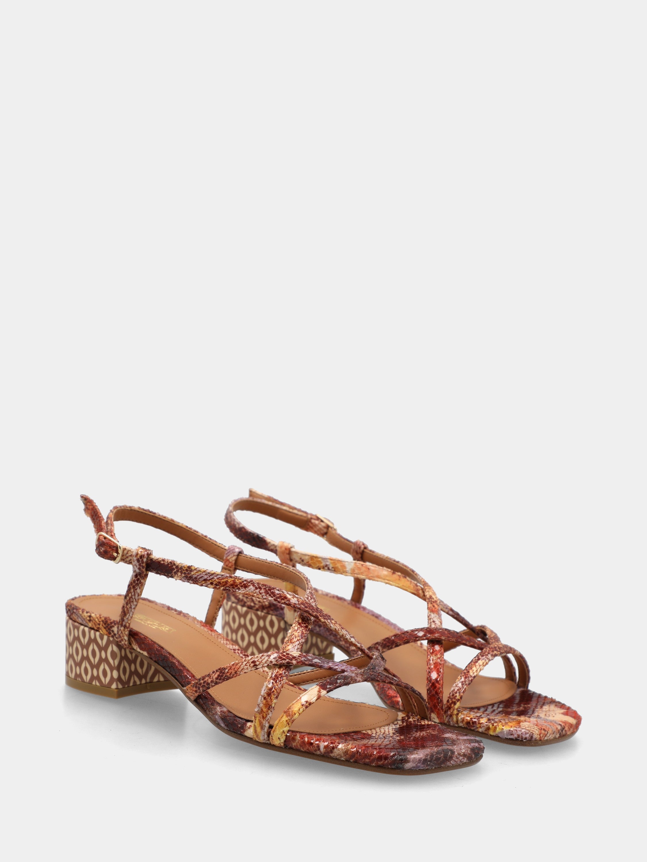 Sandalo in tessuto multicolor con listini incrociati