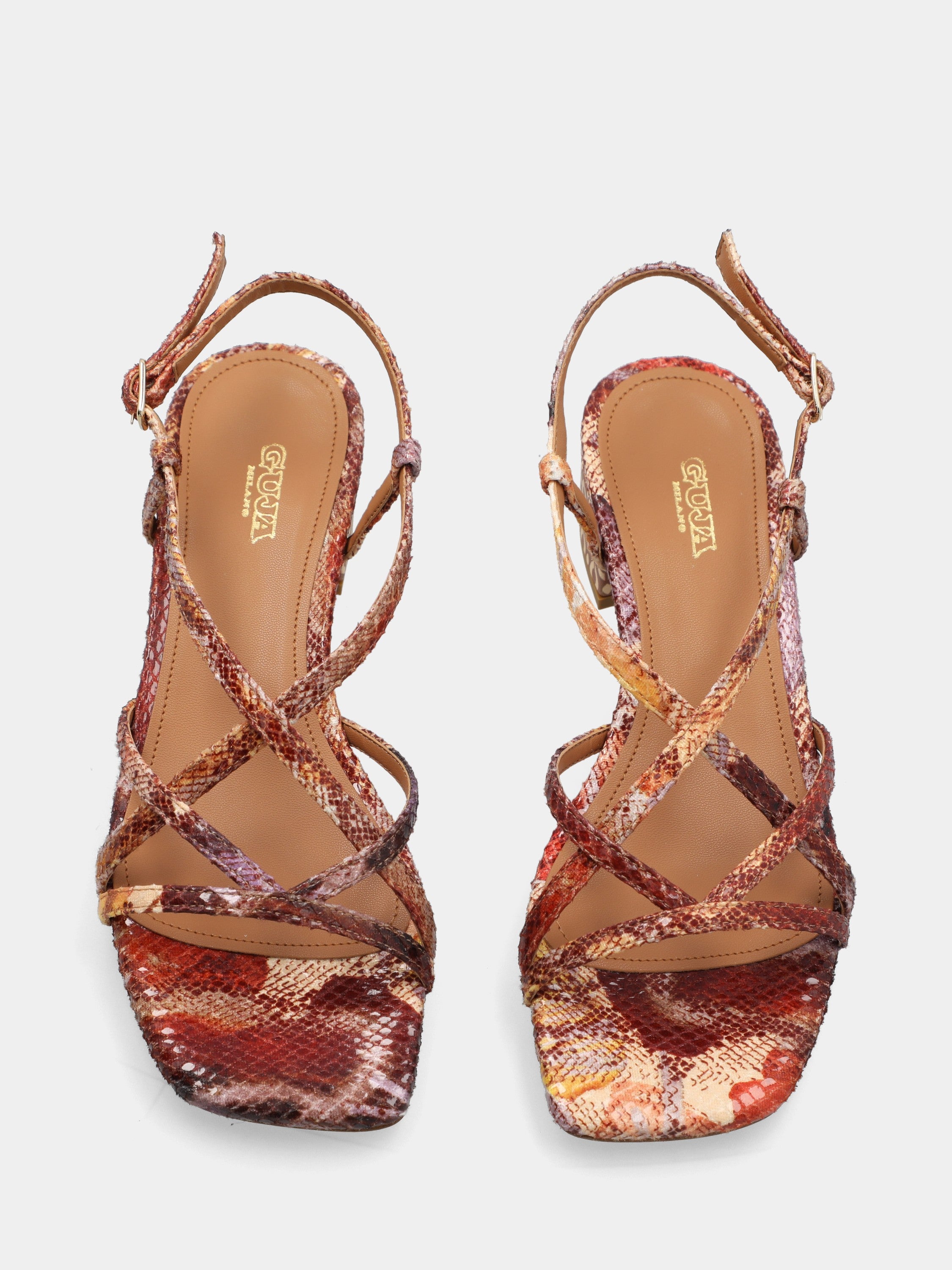 Sandalo in tessuto multicolor con listini incrociati
