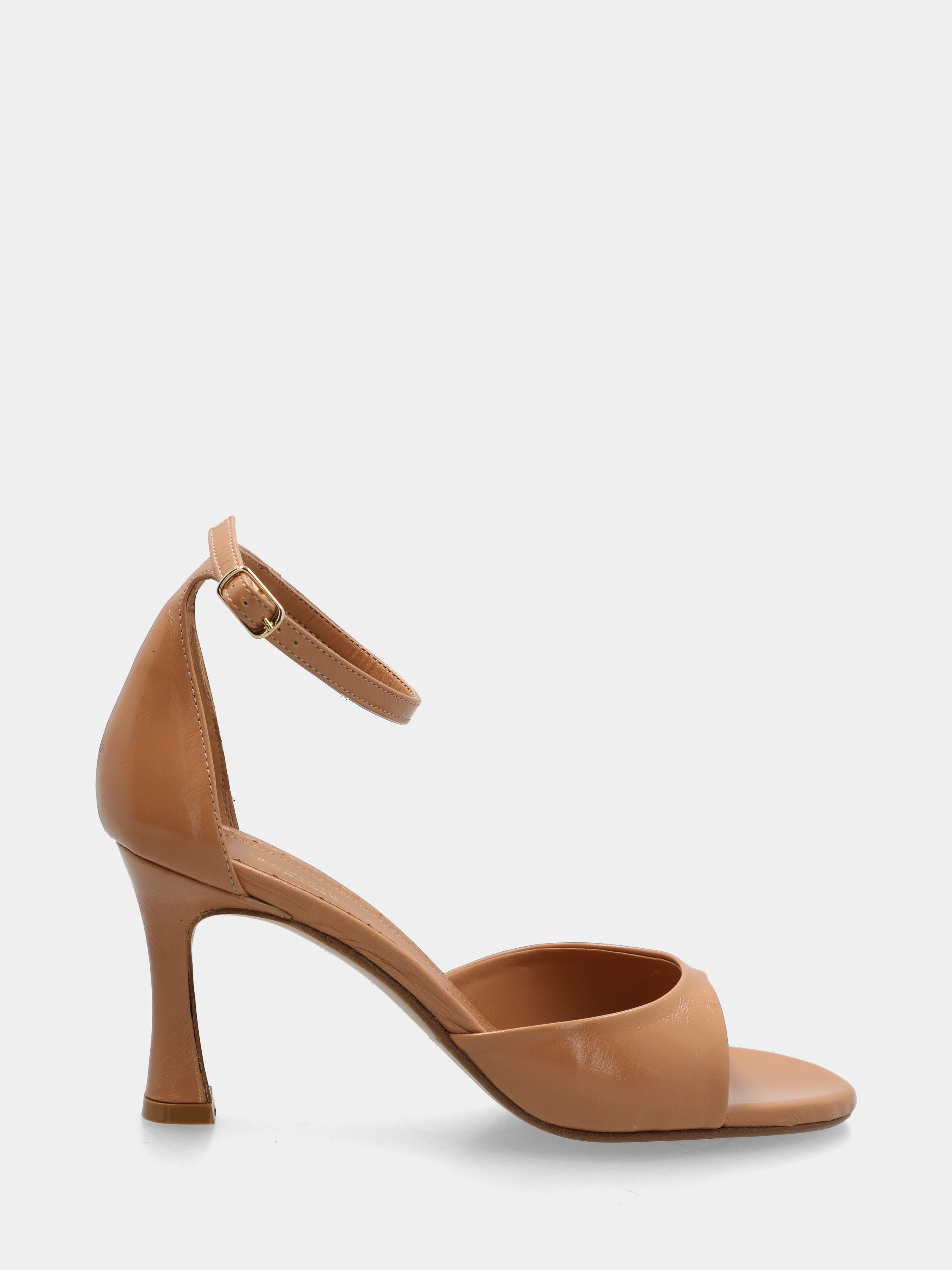 Sandalo in verlux beige con cinturino alla caviglia e tacco 75mm