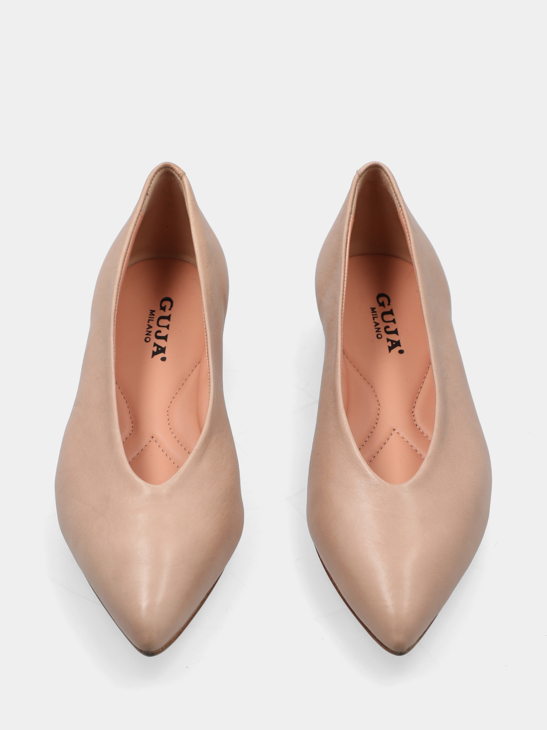 Beige nappa Ballet flat sacchetto-constructed with pointed toe and scoop neckline