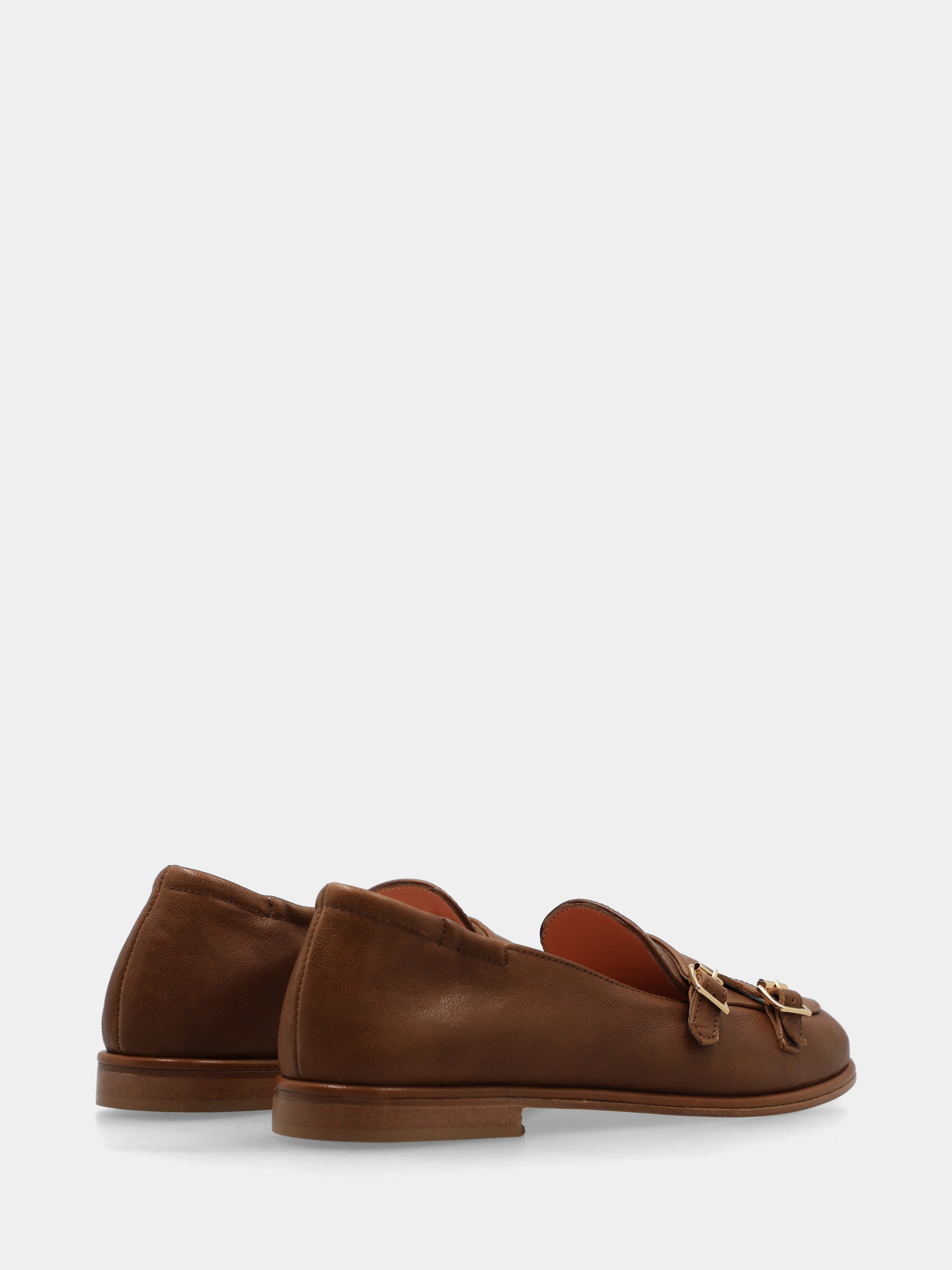 Mocassin en nappa marron avec construction sacchetto et boucles