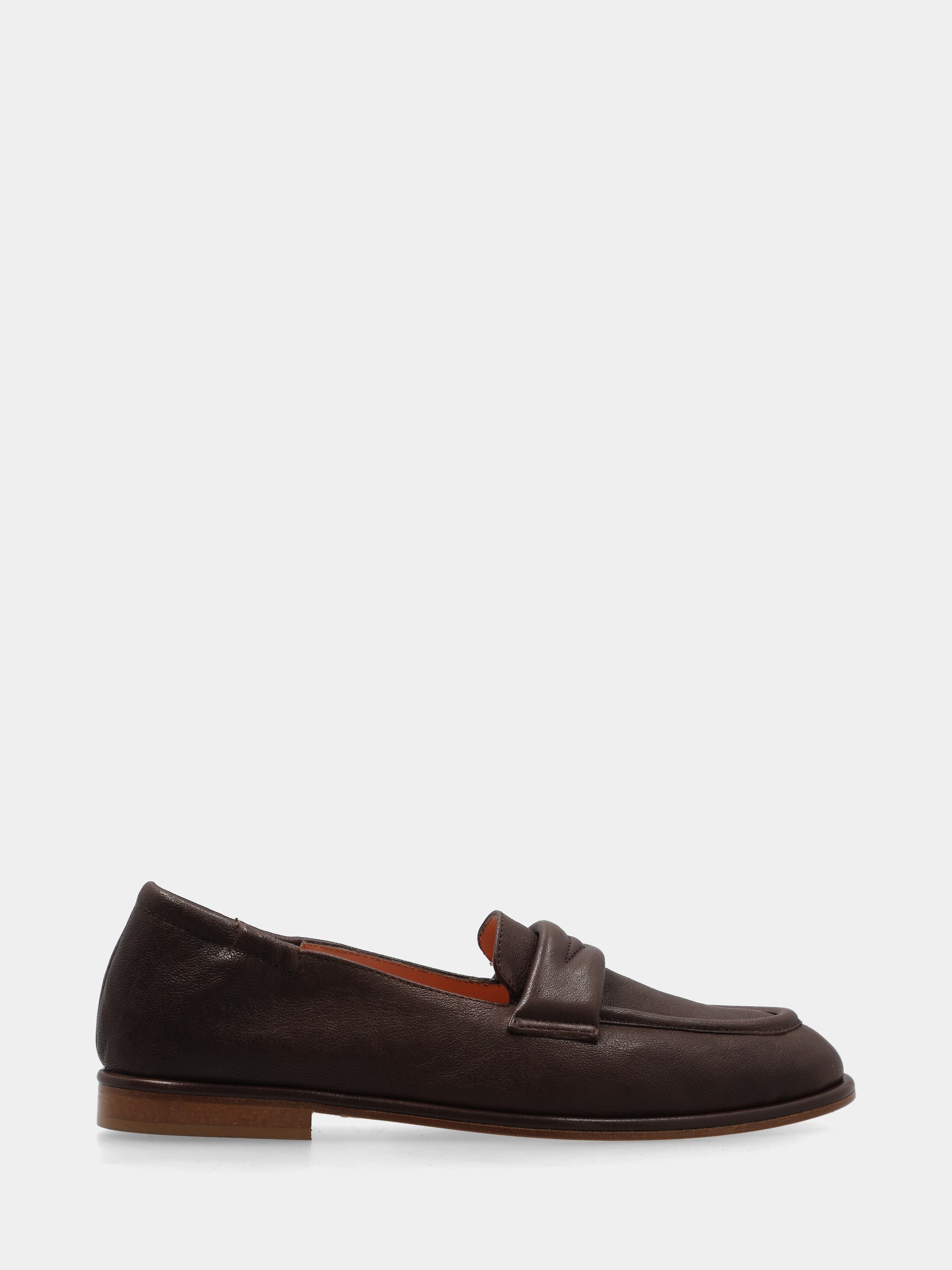 Dark brown nappa moccasin with sacchetto-constructed stitching