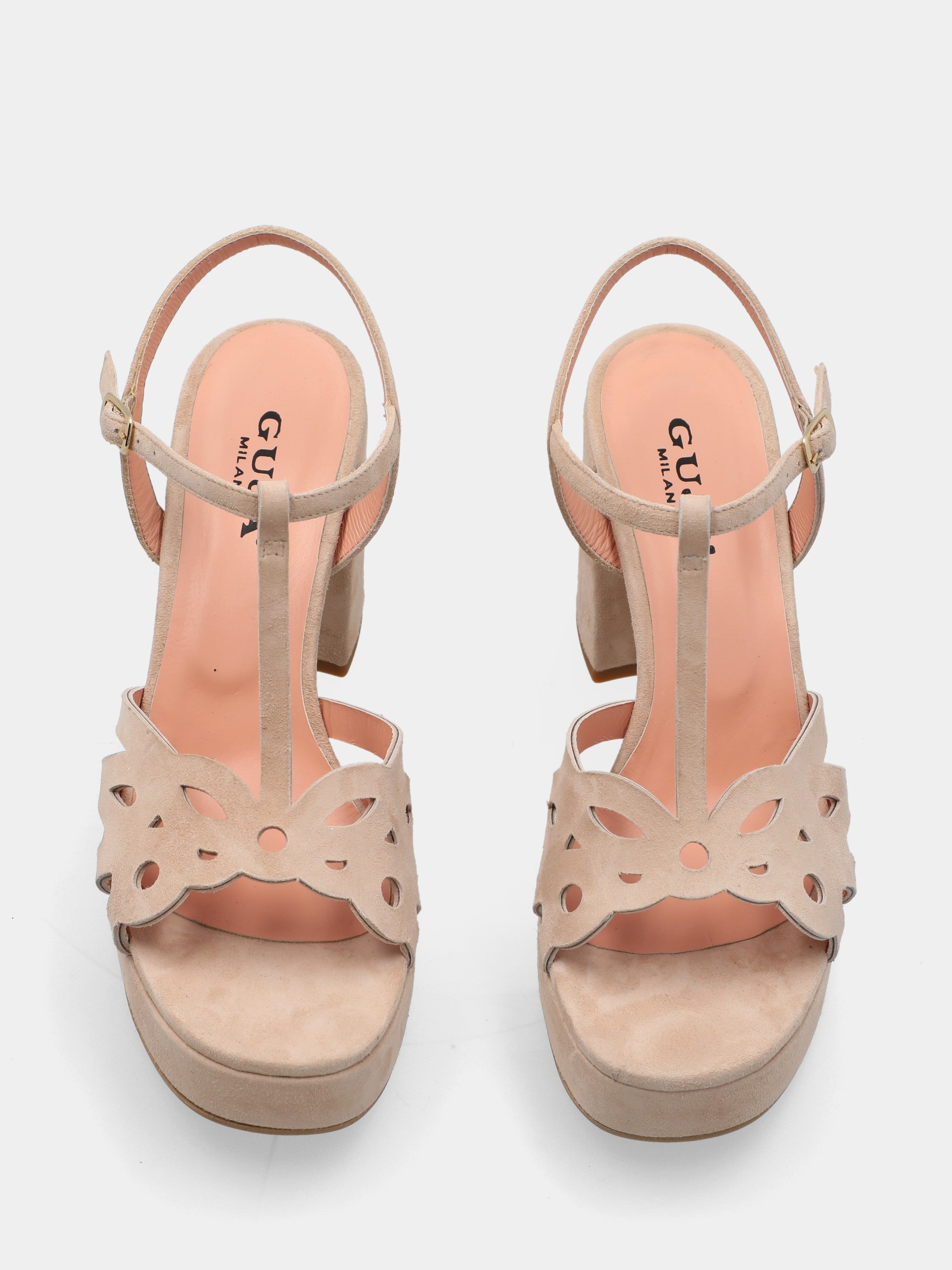 Sandale en suède beige avec plateforme et talon bloc