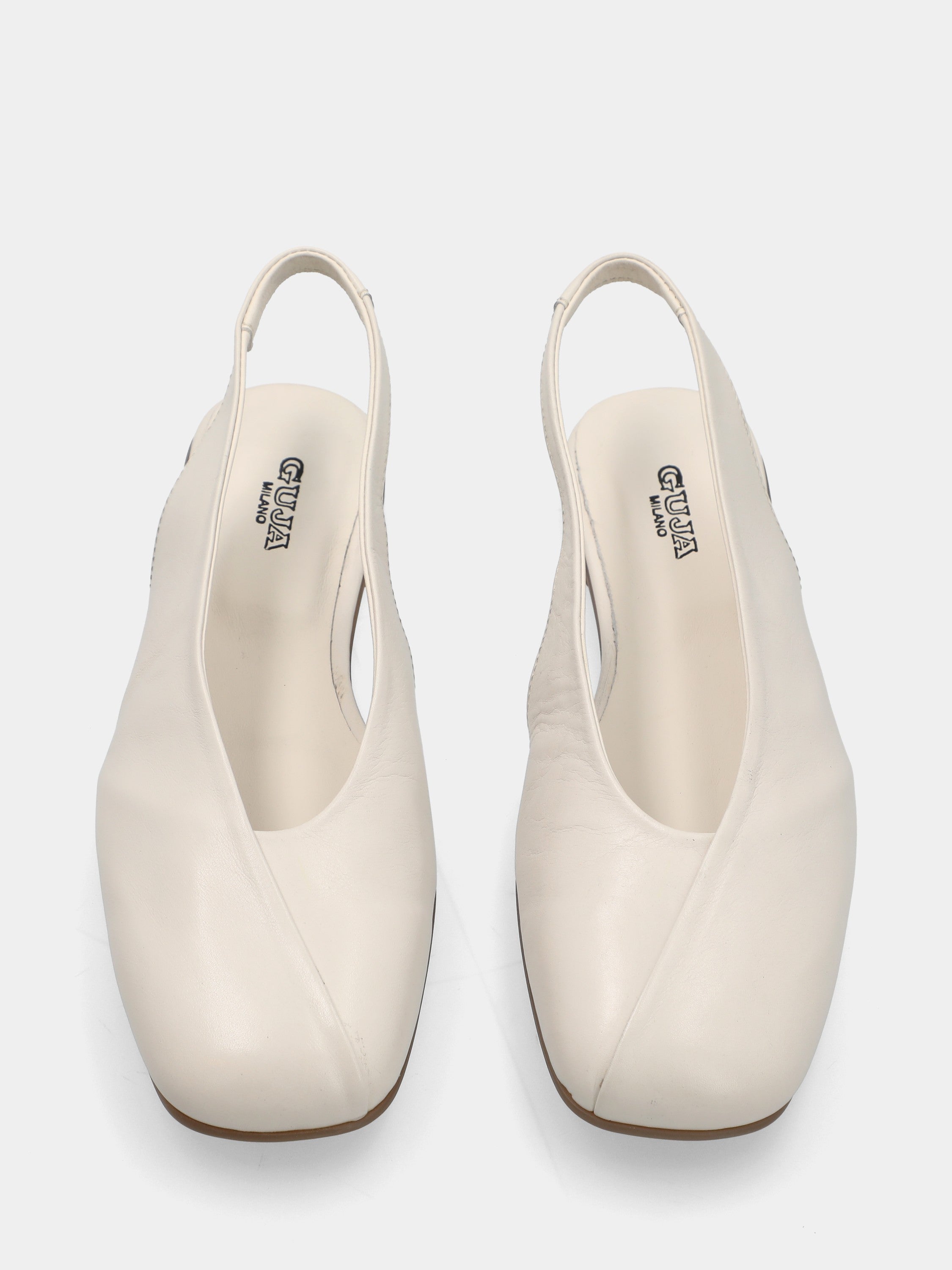 White calf leather slingback with rounded square toe