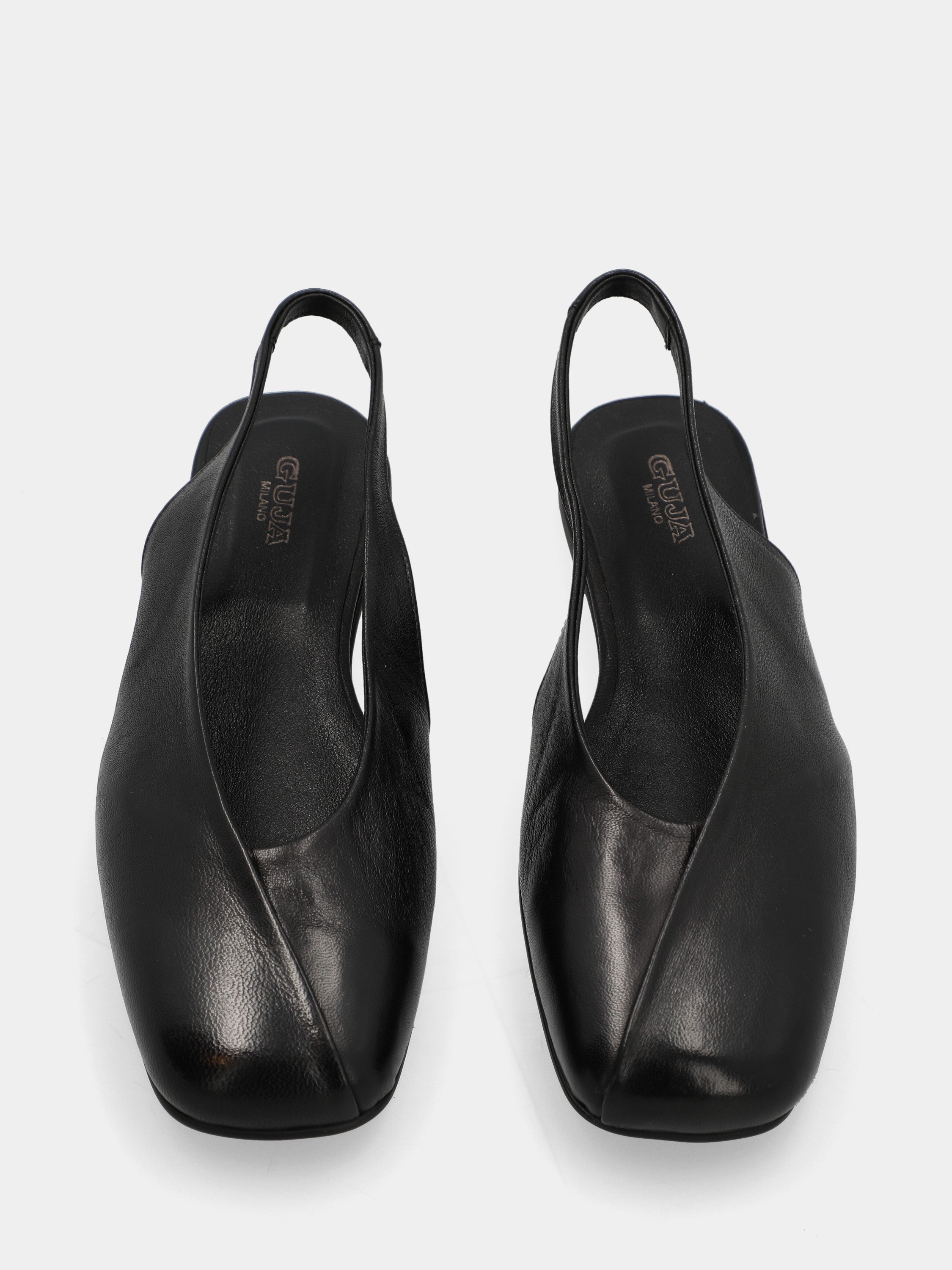 Black calfskin slingback with rounded square toe