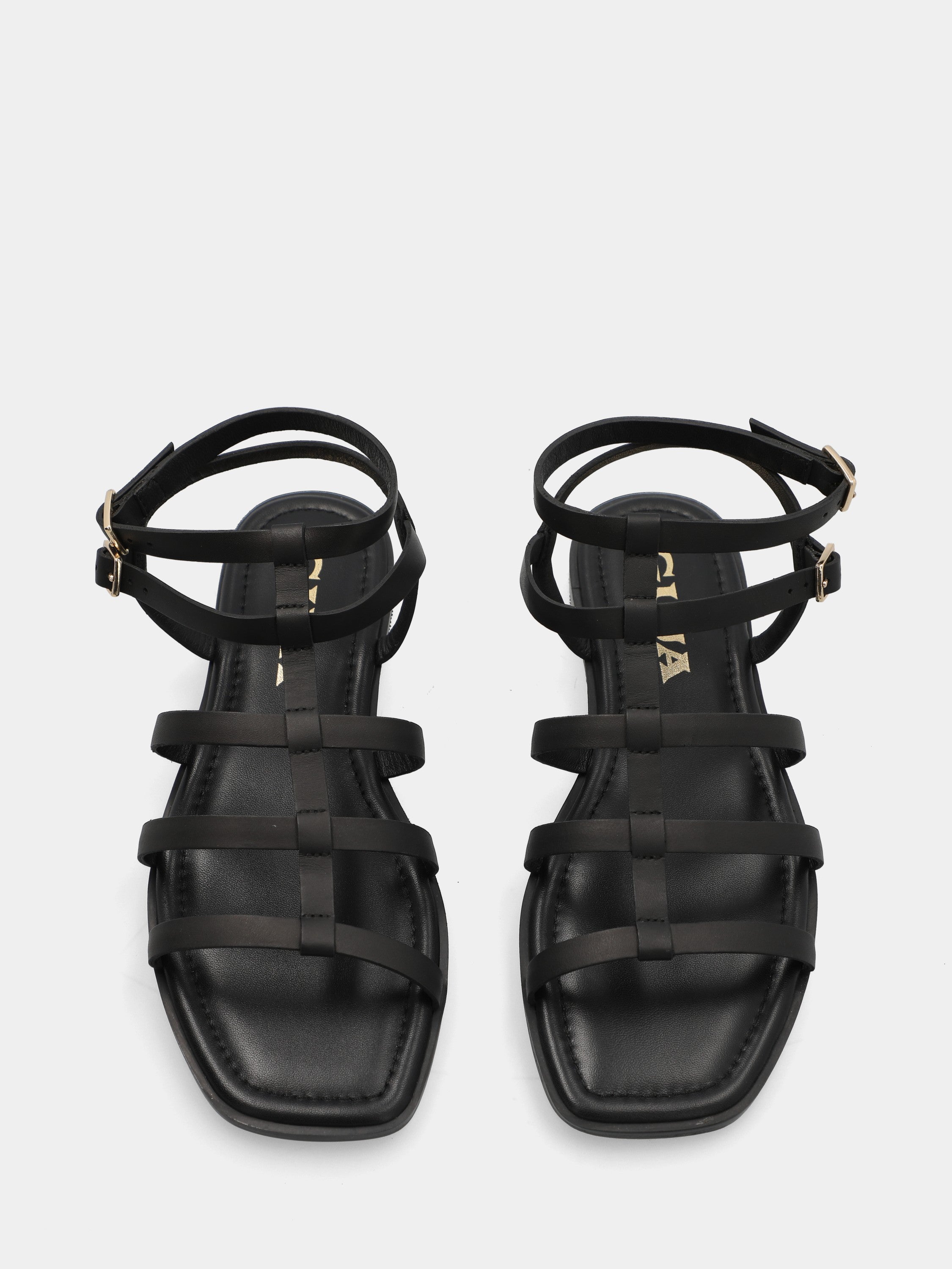 Sandalo in nappa nera con cinque fascette