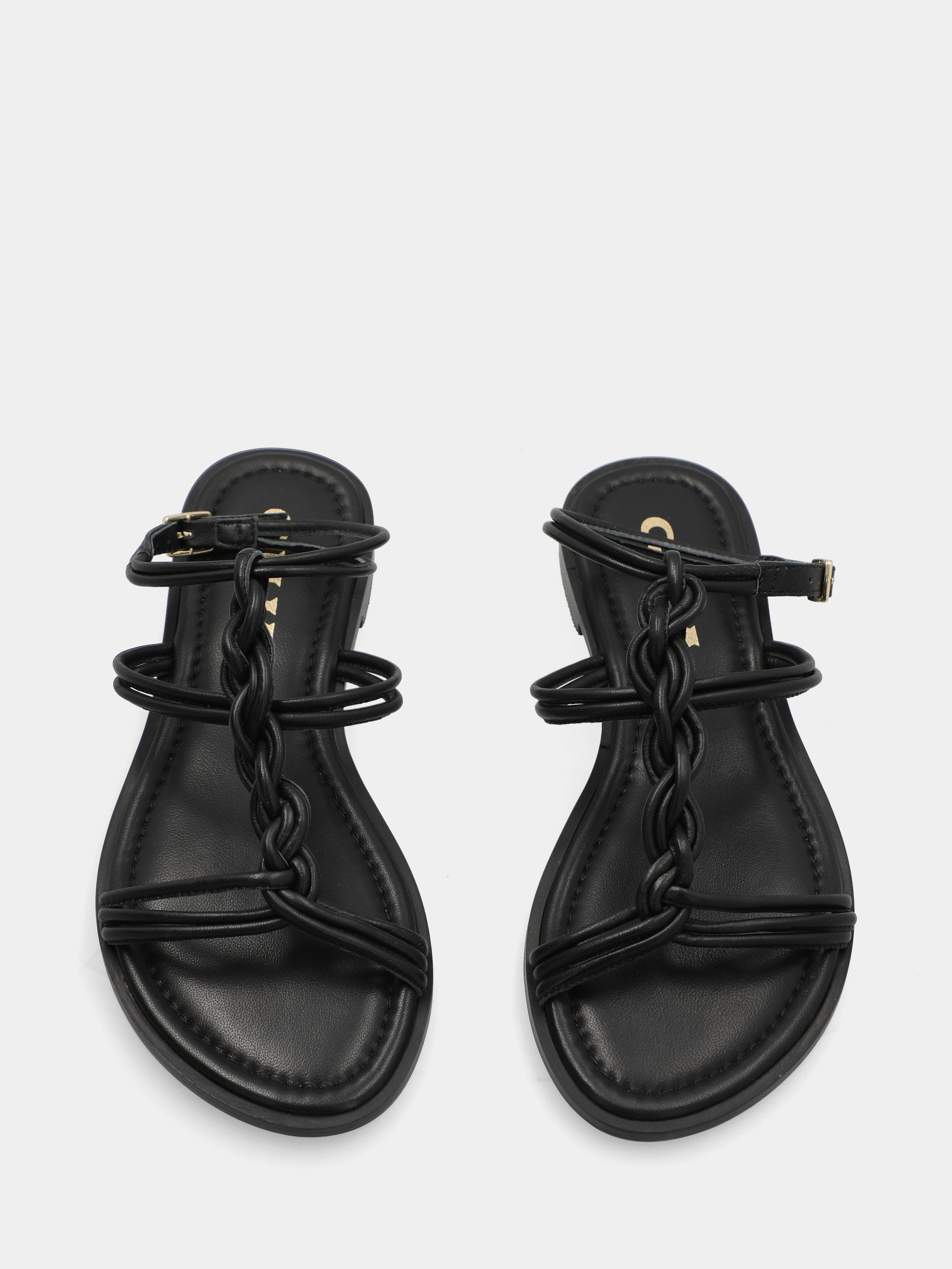 Sandalo in vitello nero con fascette a treccia