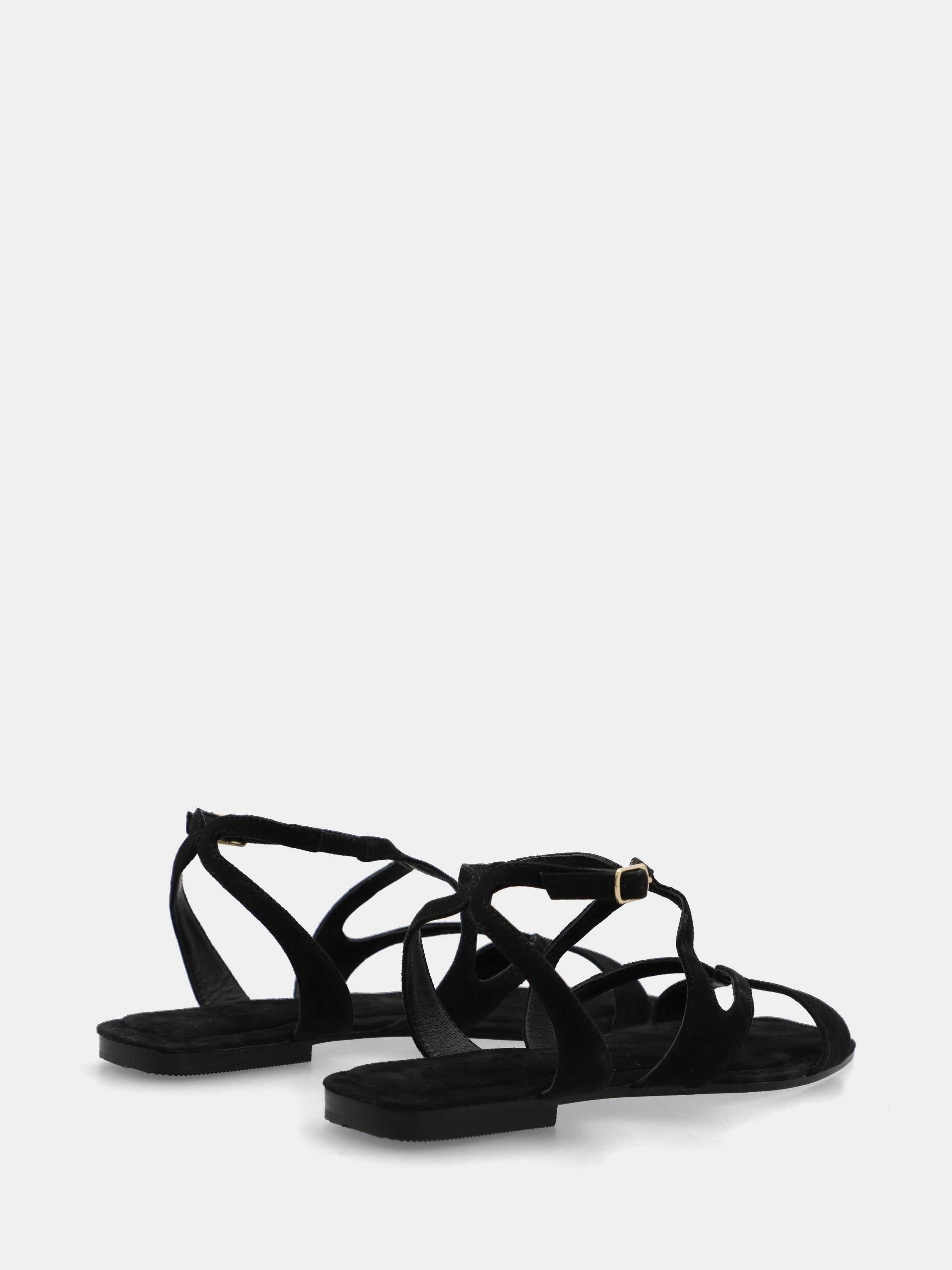 Sandalo in camoscio nero con fascette ondulate