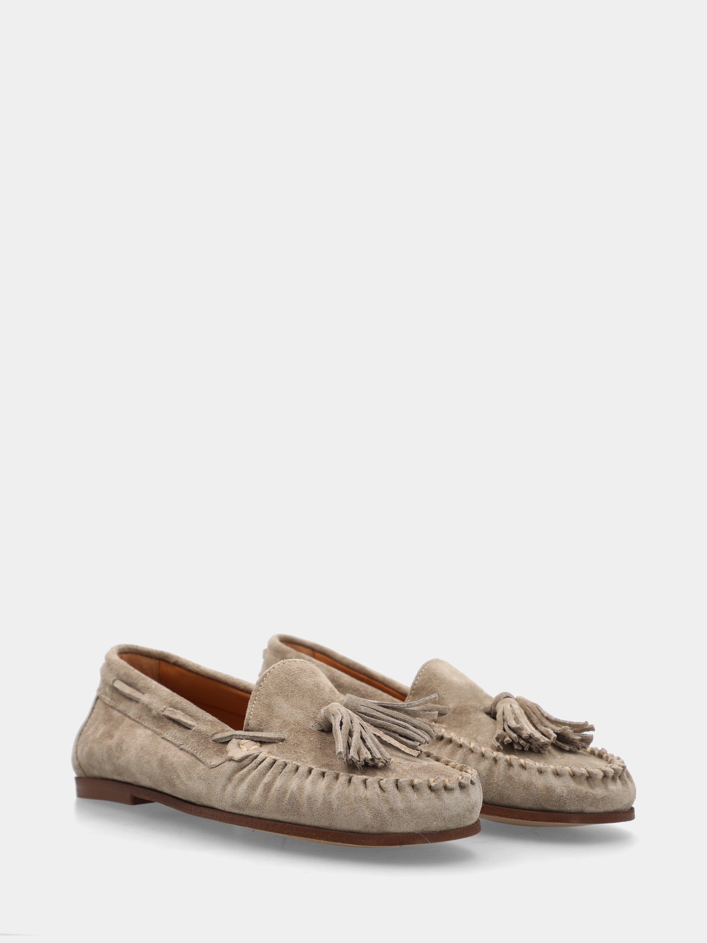 Mocassin en velours beige avec pompons et bout rond