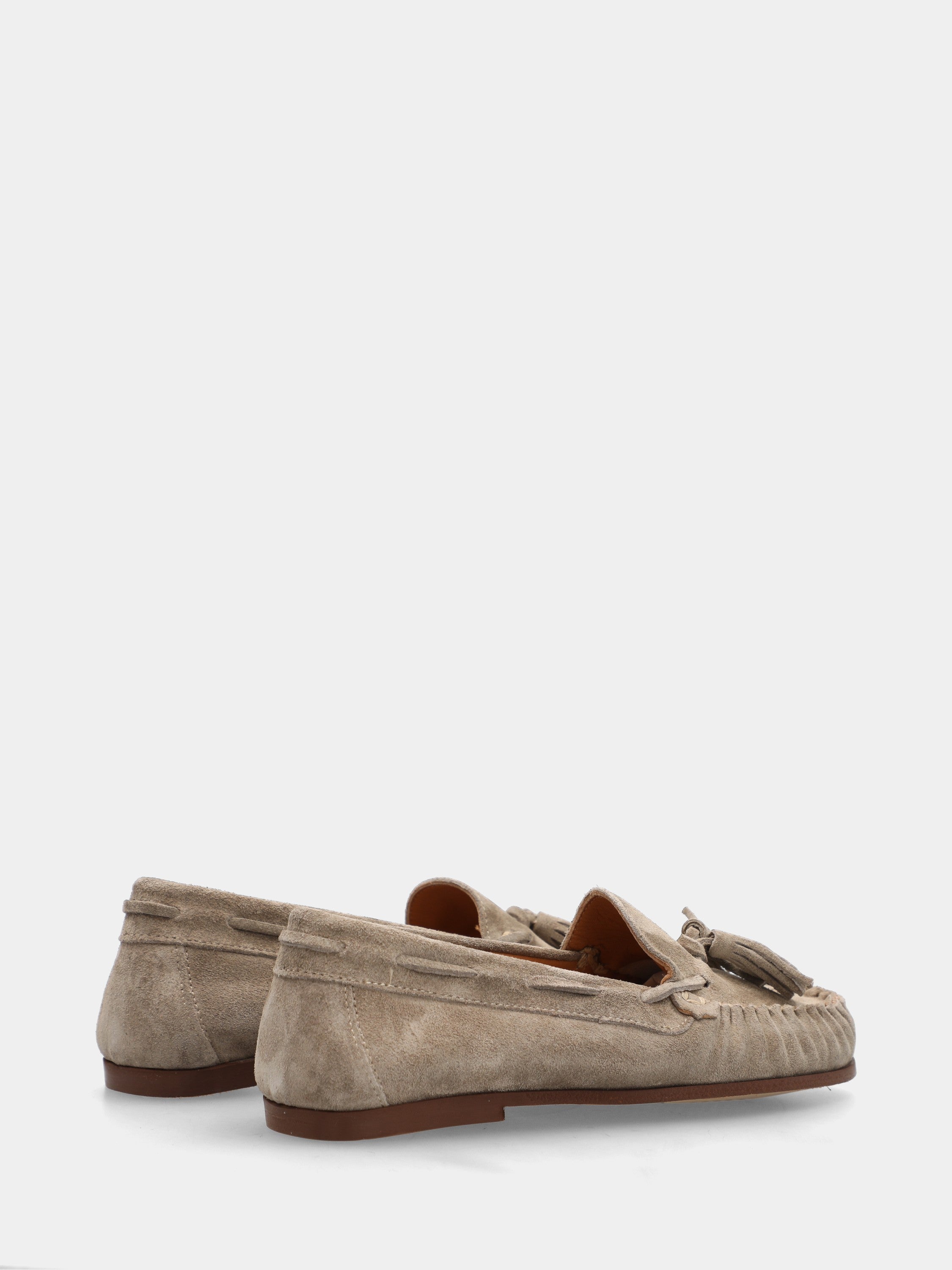 Mocassin en velours beige avec pompons et bout rond