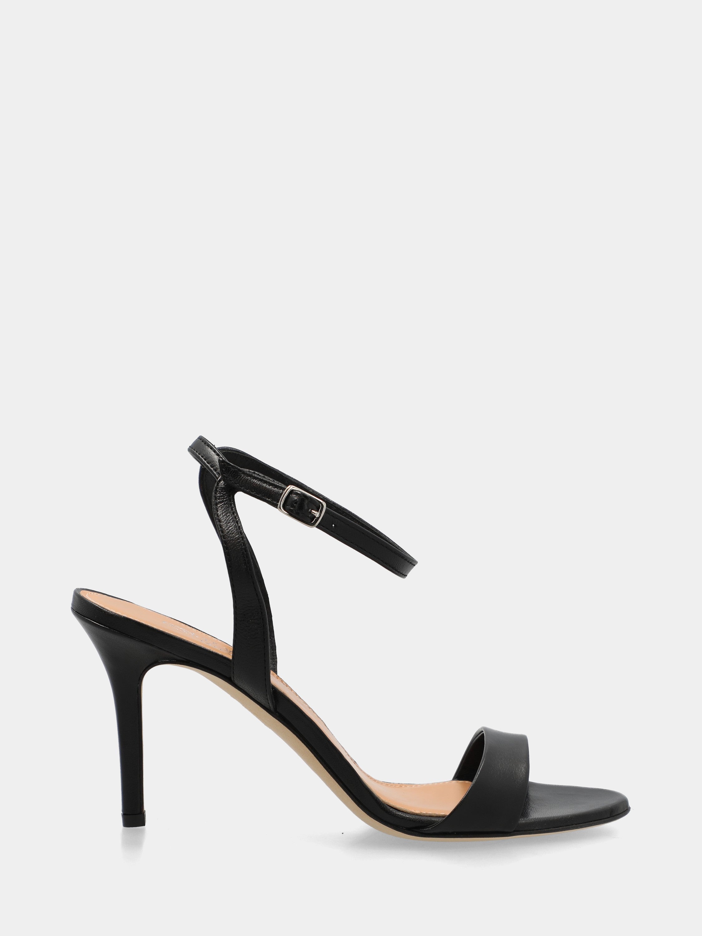Sandalo in nappa nera con cinturino alla caviglia e tacco stiletto