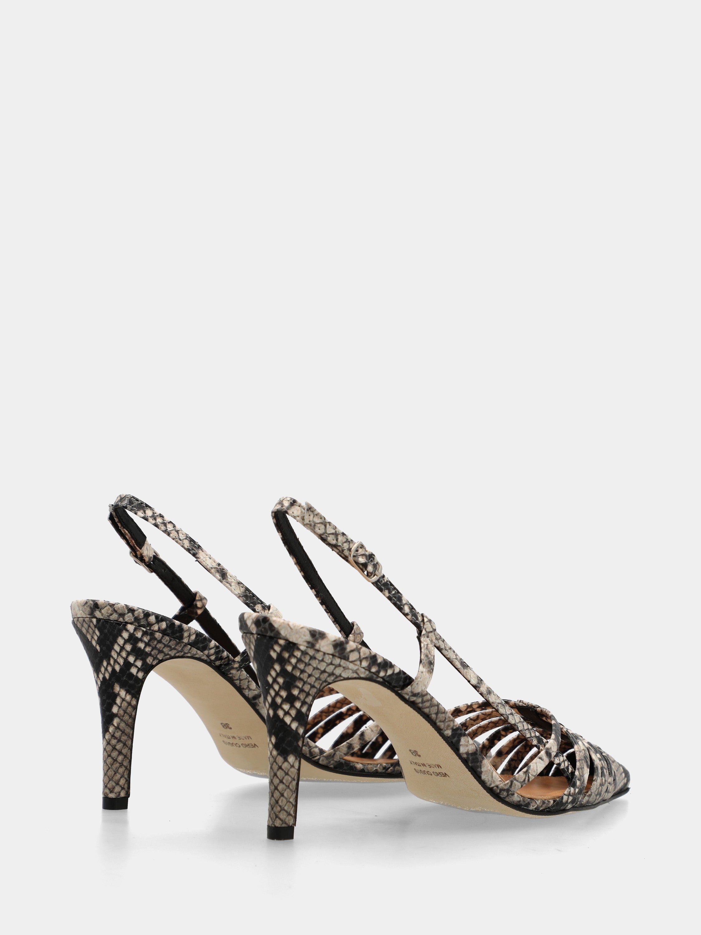 Slingback in stampa pitone roccia con cinturini incrociati