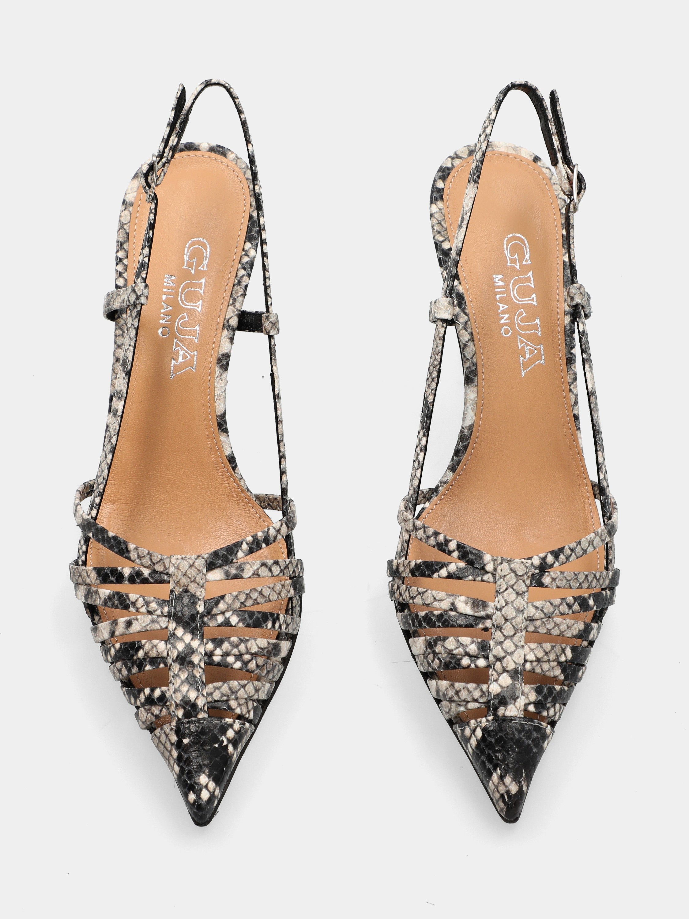 Slingback in stampa pitone roccia con cinturini incrociati