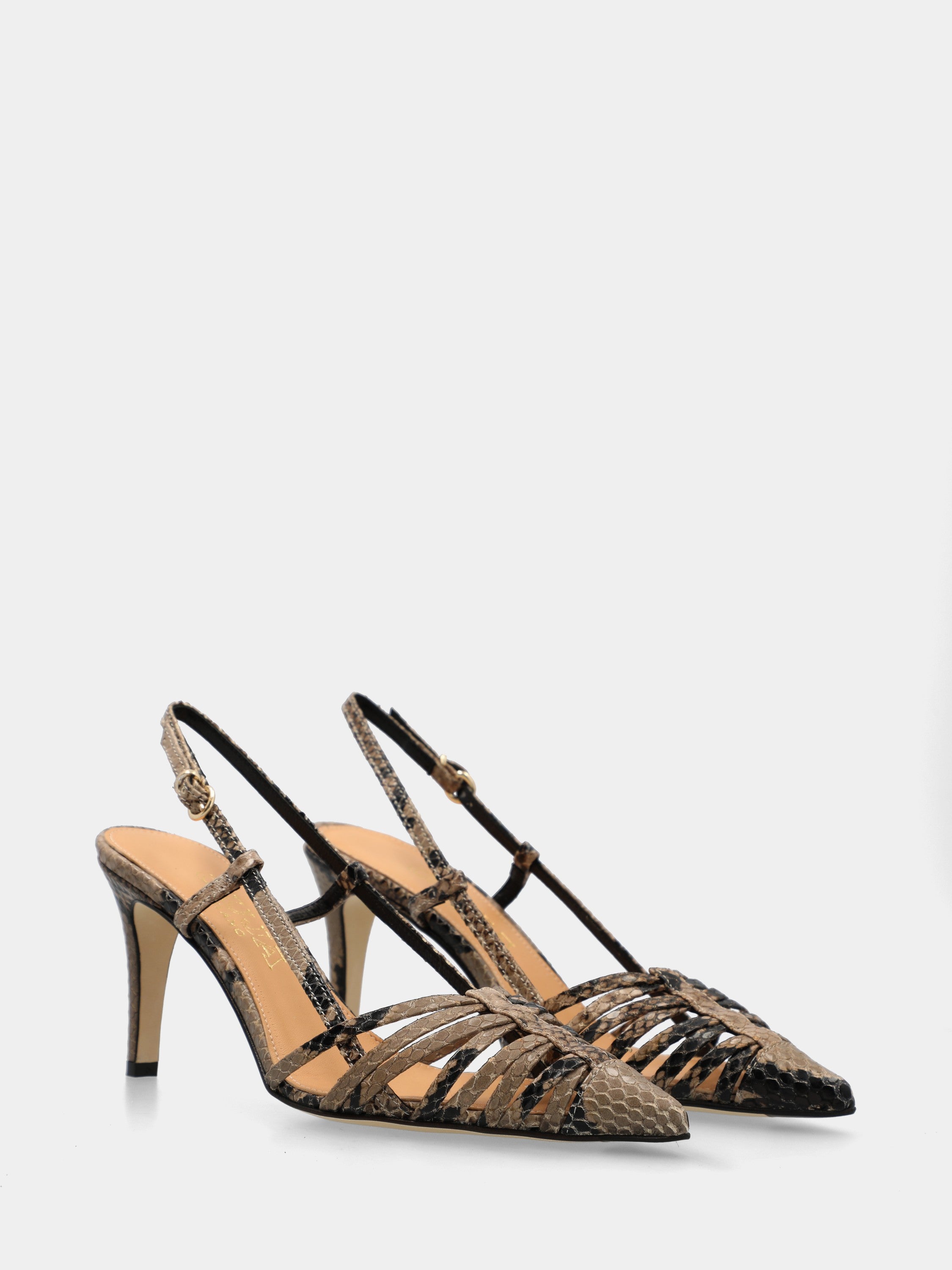 Slingback in stampa pitone sabbia con cinturini incrociati