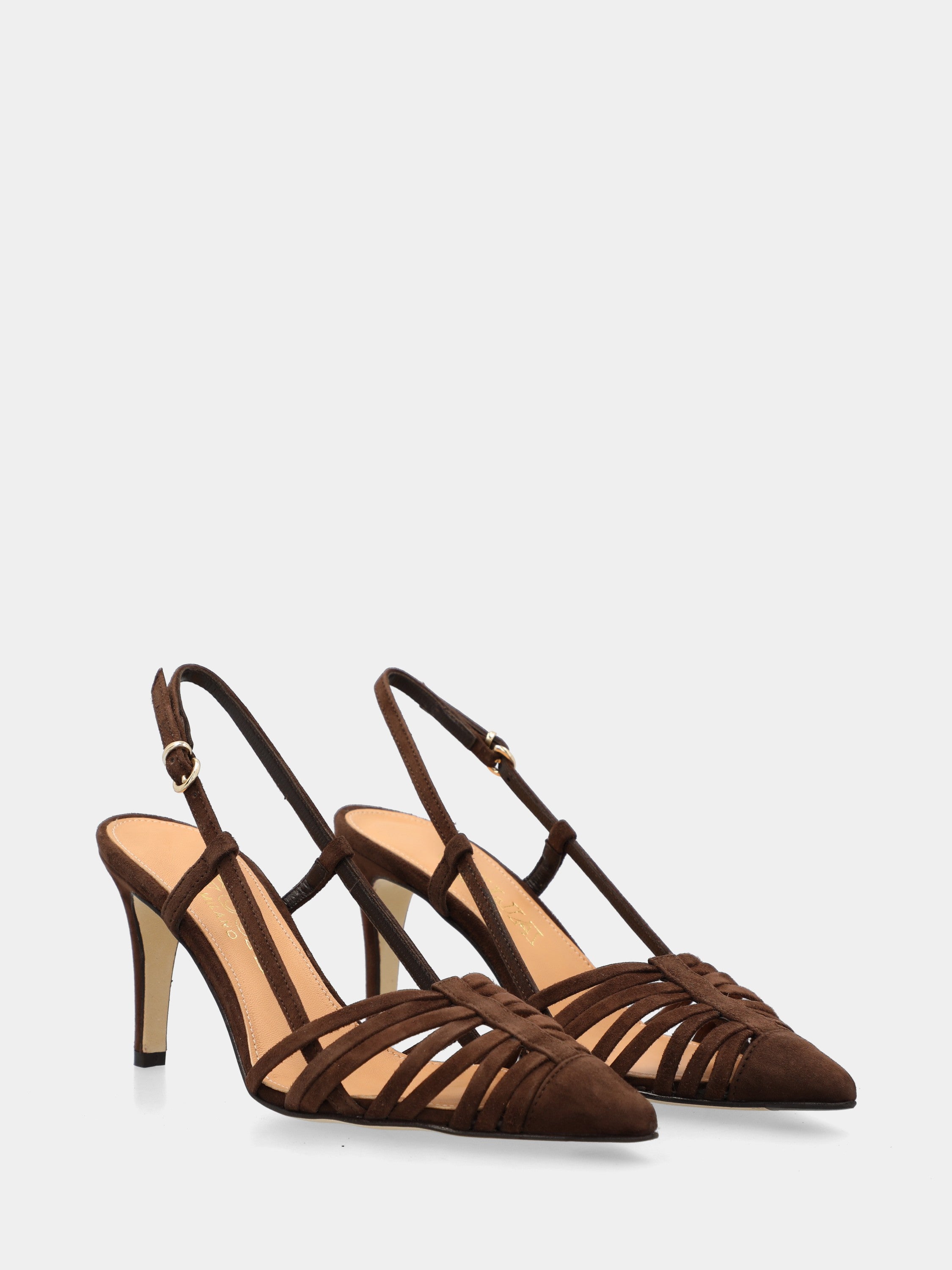 Slingback in camoscio moro con cinturini incrociati