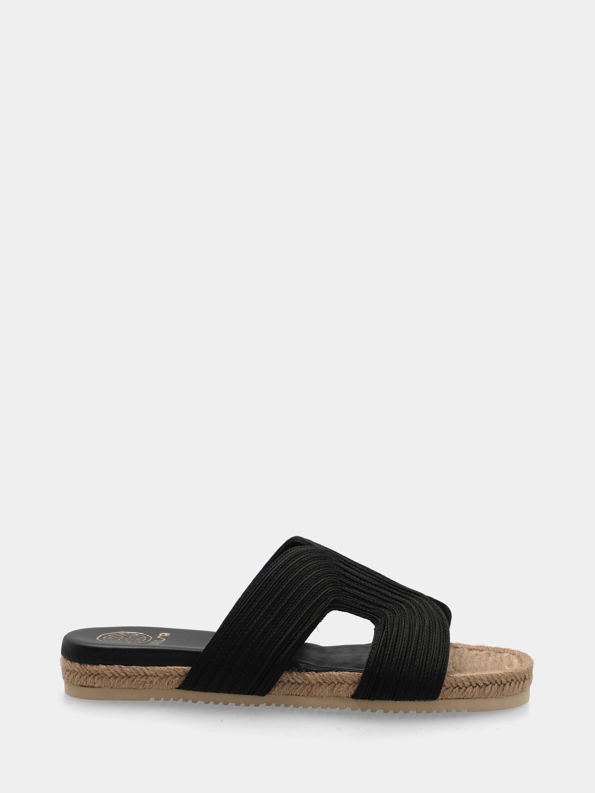 Ciabattina in raffia nera con plateau foderato corda