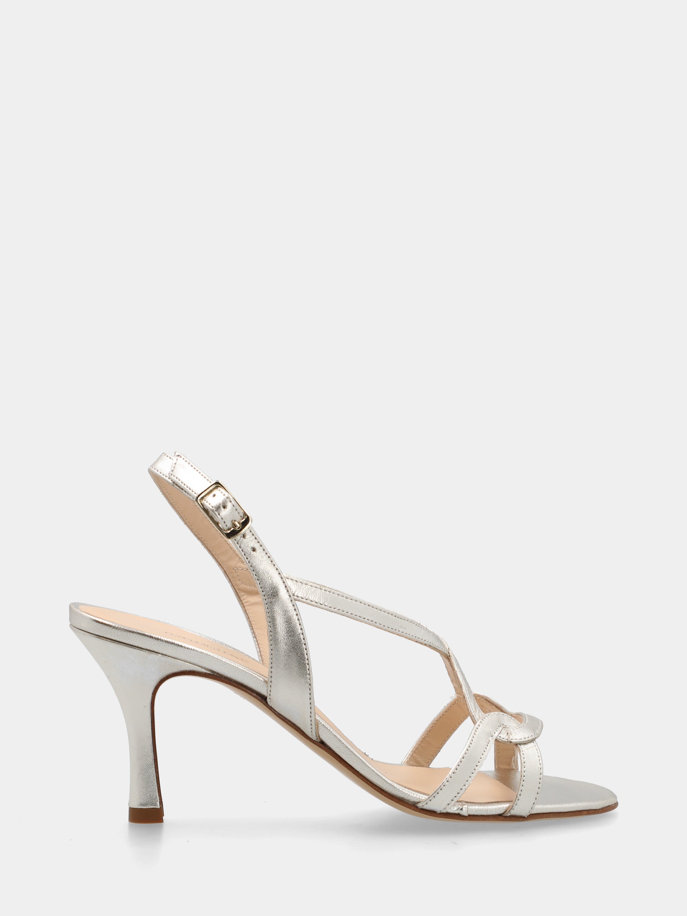 Sandalo in laminato platino con listini incrociati