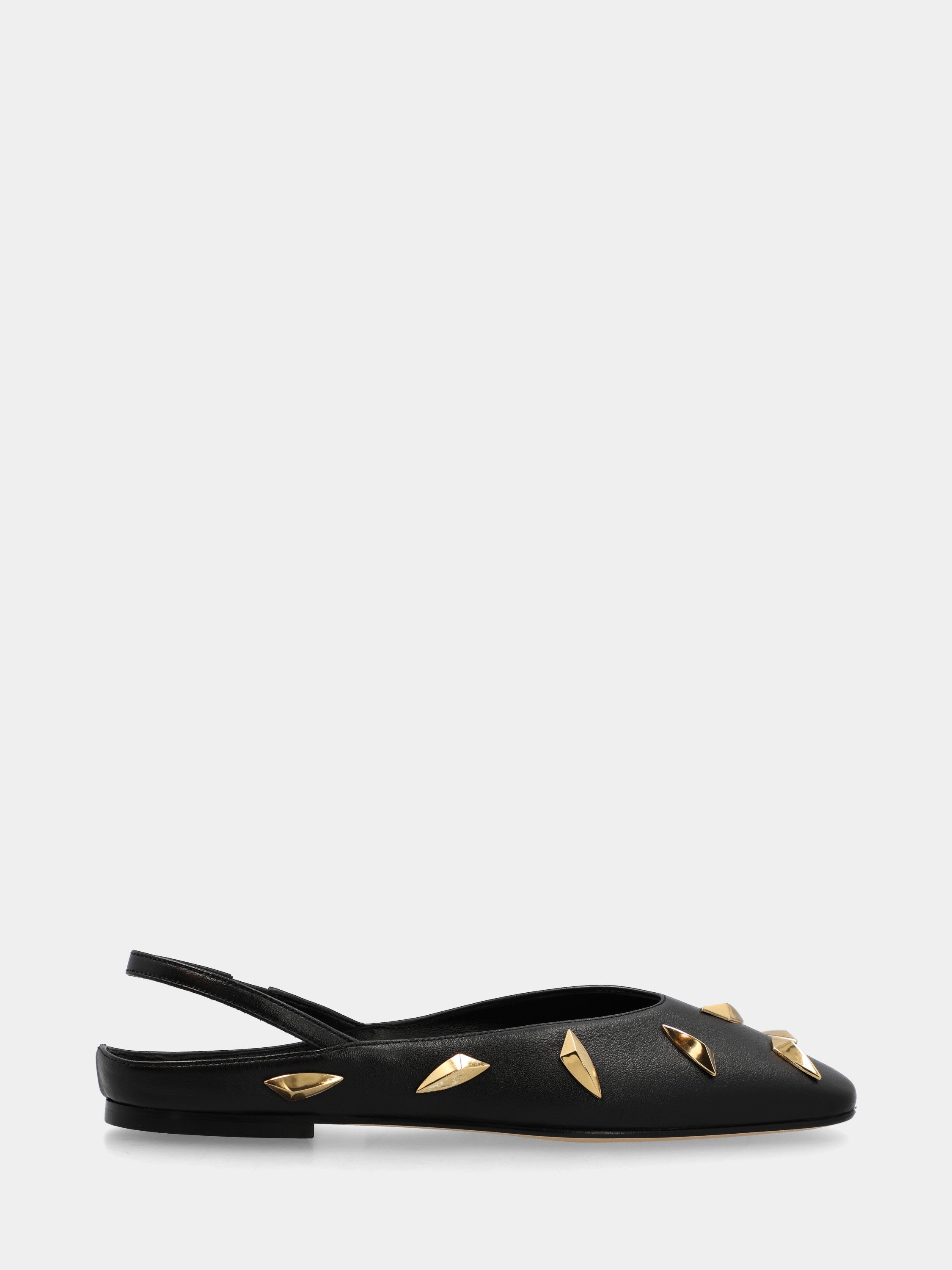 Sabot in nappa nera con borchie e cinturino al tallone
