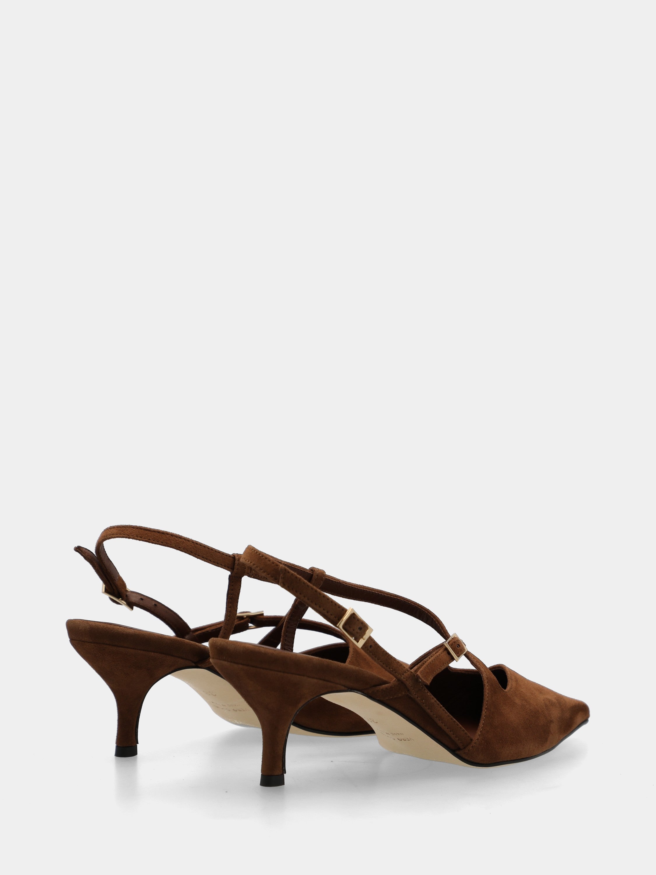 Slingback en suède marron foncé avec brides croisées et talon en forme de calice