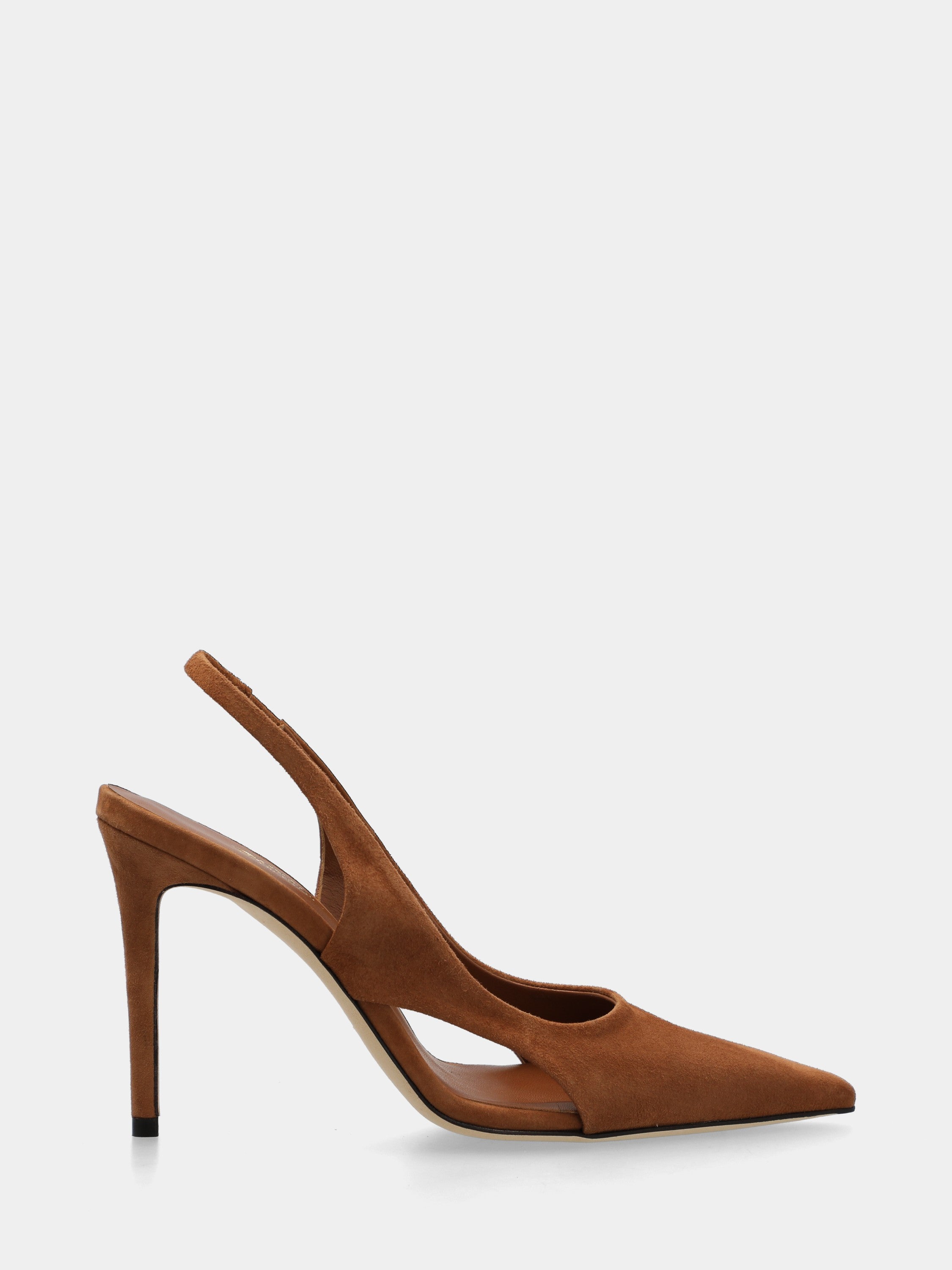 Slingback in camoscio cammello con tacco a stiletto