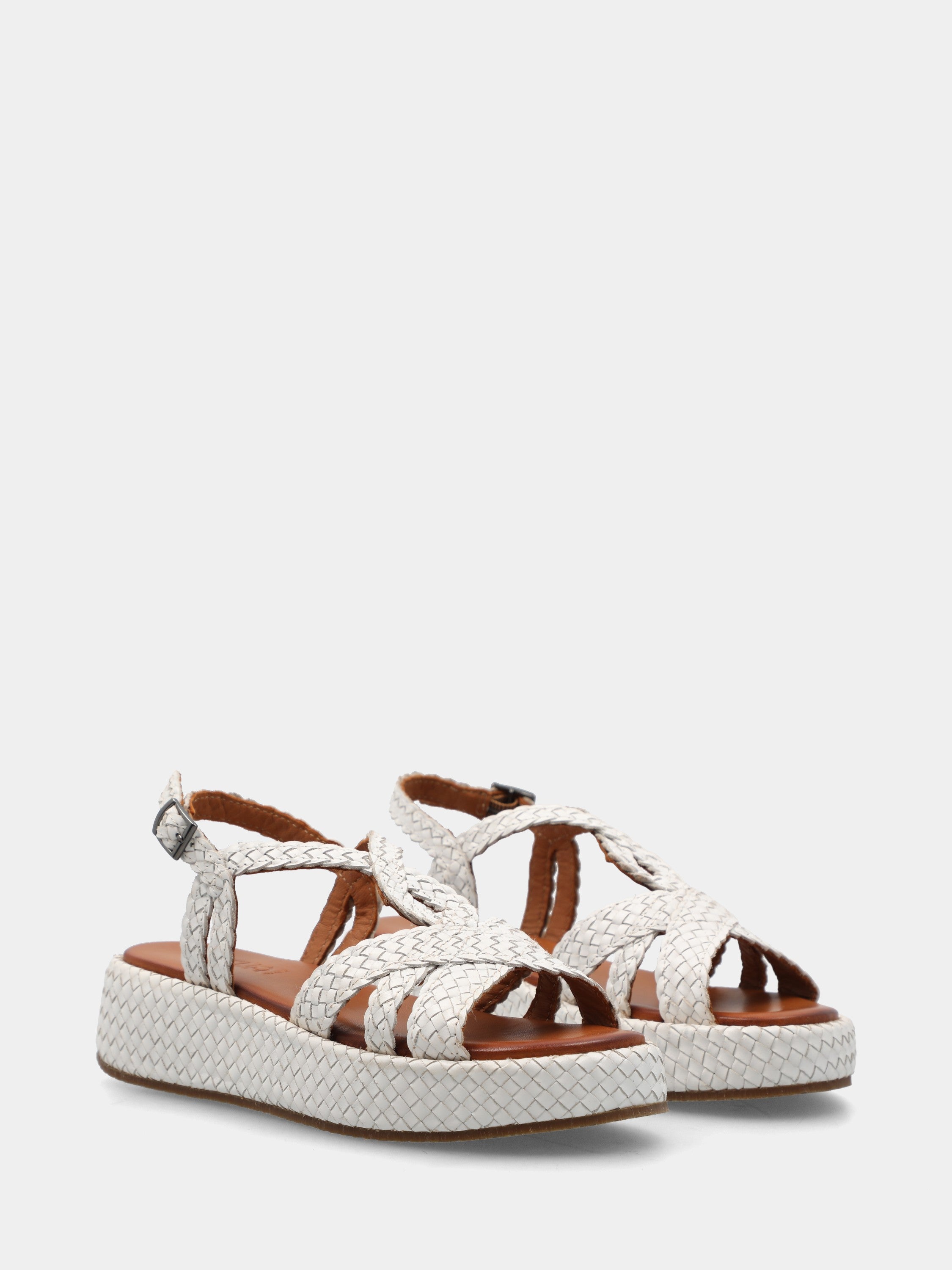 Sandalo in nappa bianca con zeppa intrecciata