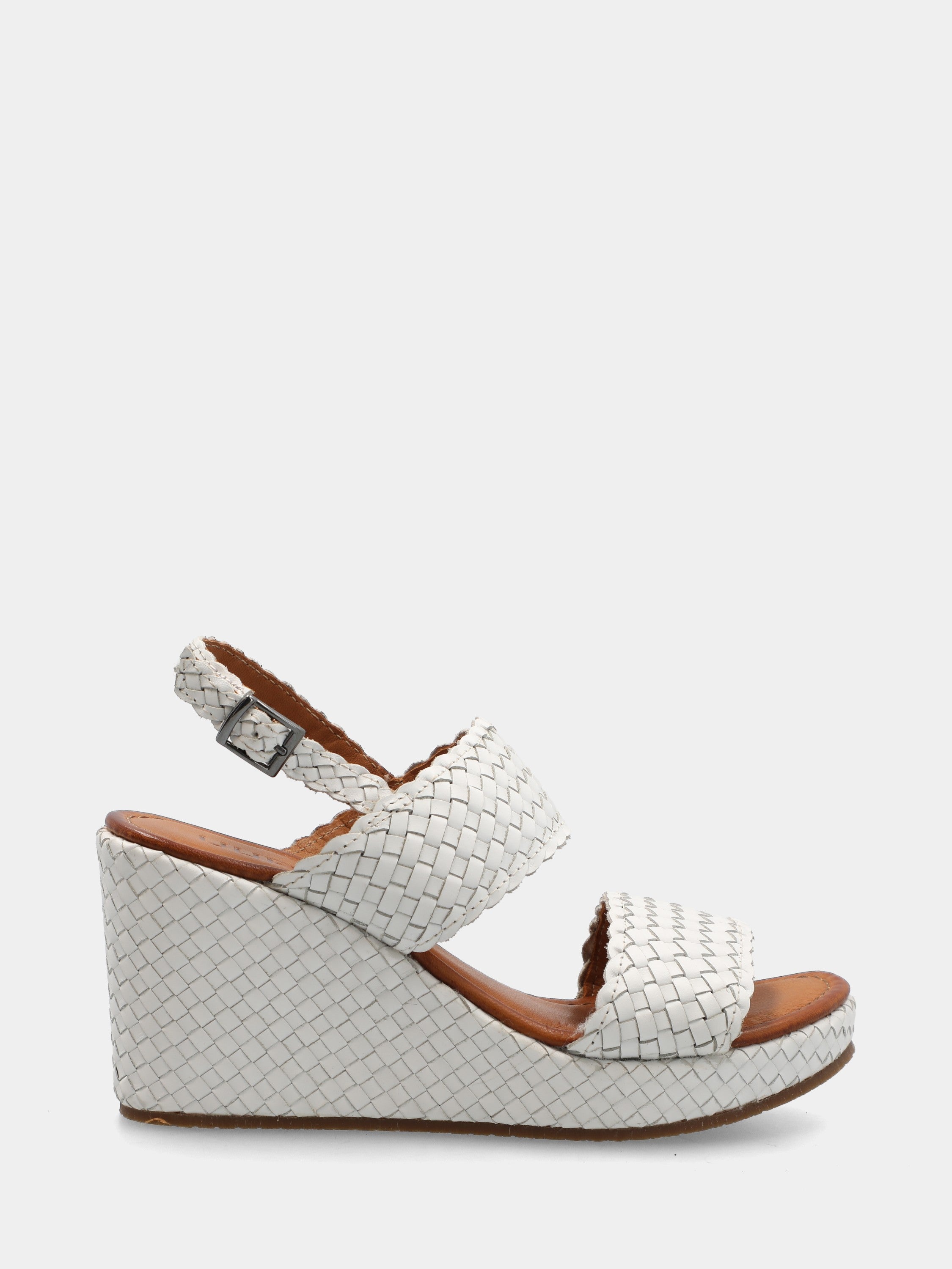 Sandalo in nappa bianca con zeppa intrecciata