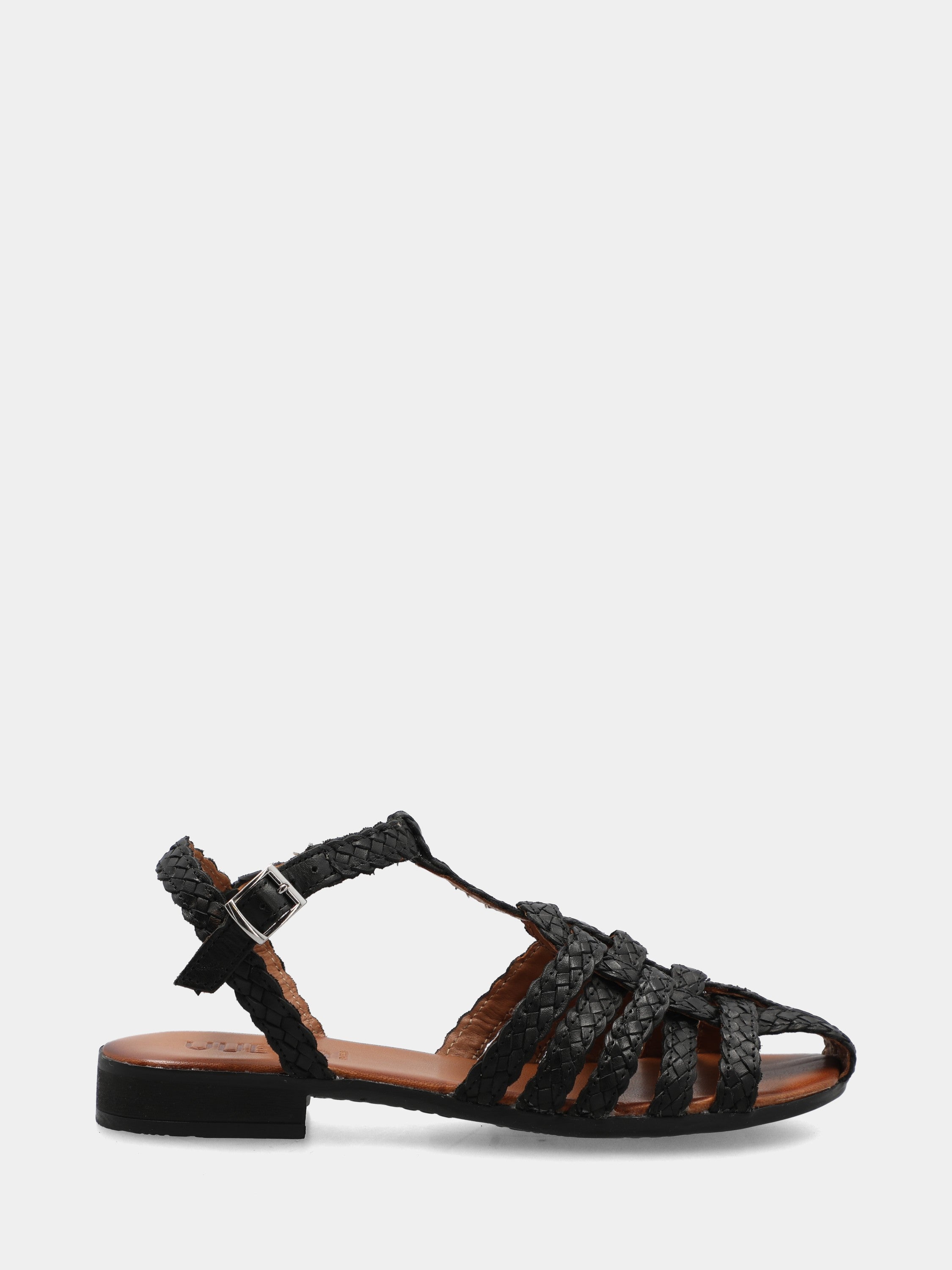 Sandalo in nappa nera con treccine intrecciate