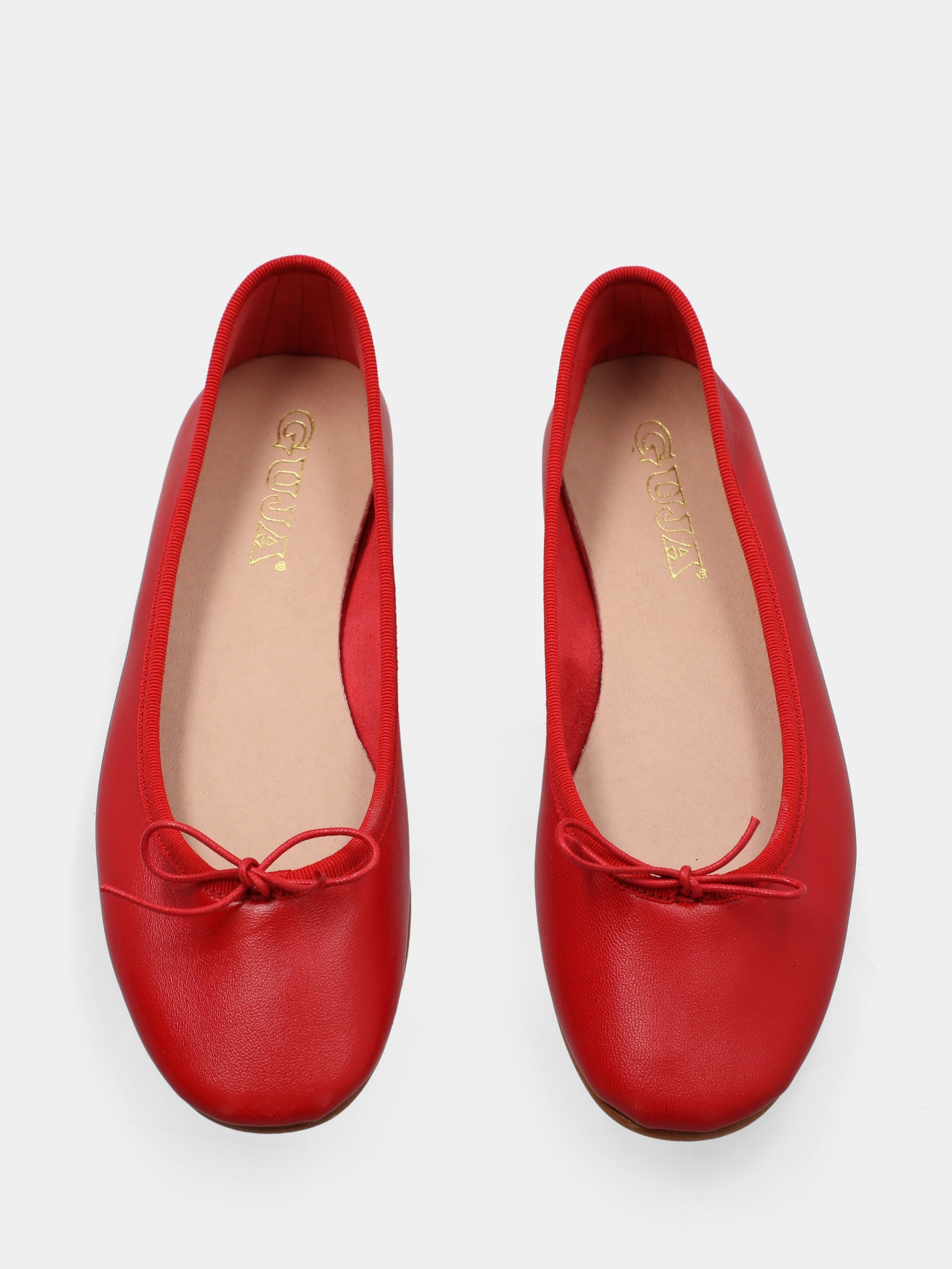 Ballerina in nappa rossa con fiocchetto e nastrino tirante