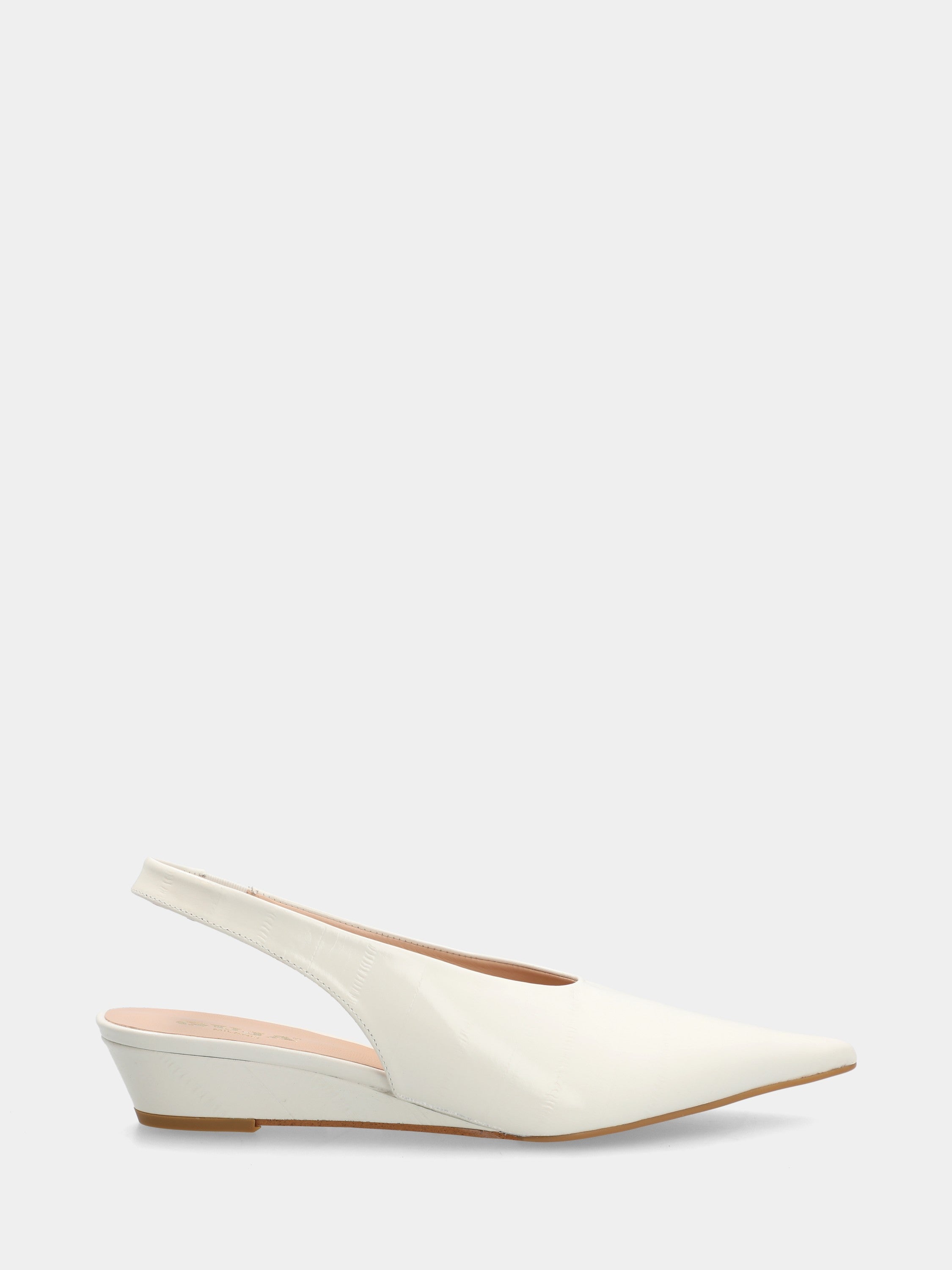 Slingback aus weißem Anguille-Prägungsvitello mit Keilabsatz